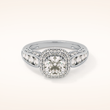 1.05 CT Round Shaped Double Halo & Pave Moissanite Engagement Ring