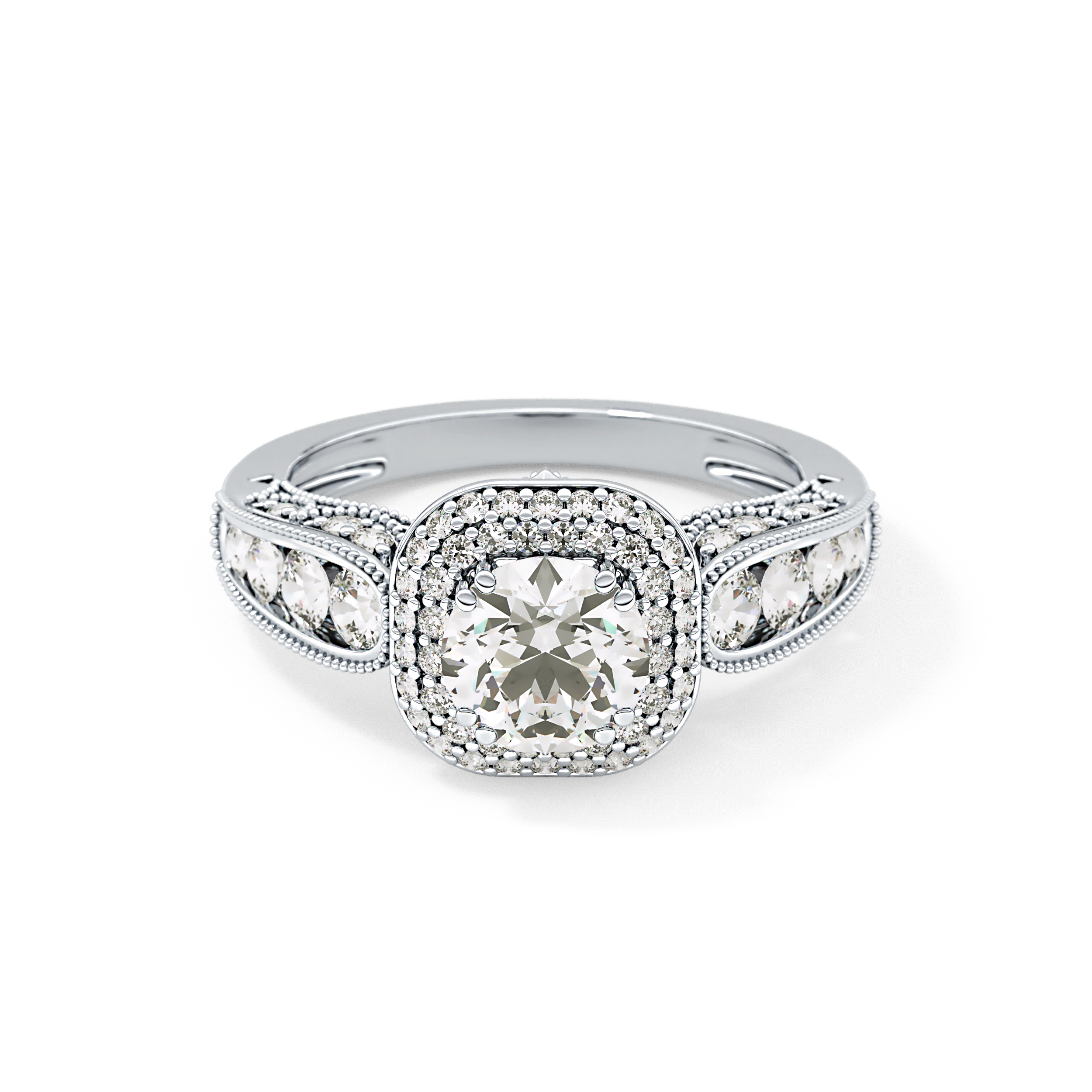 Round Halo & Pave Lab Grown Diamond Engagement Ring