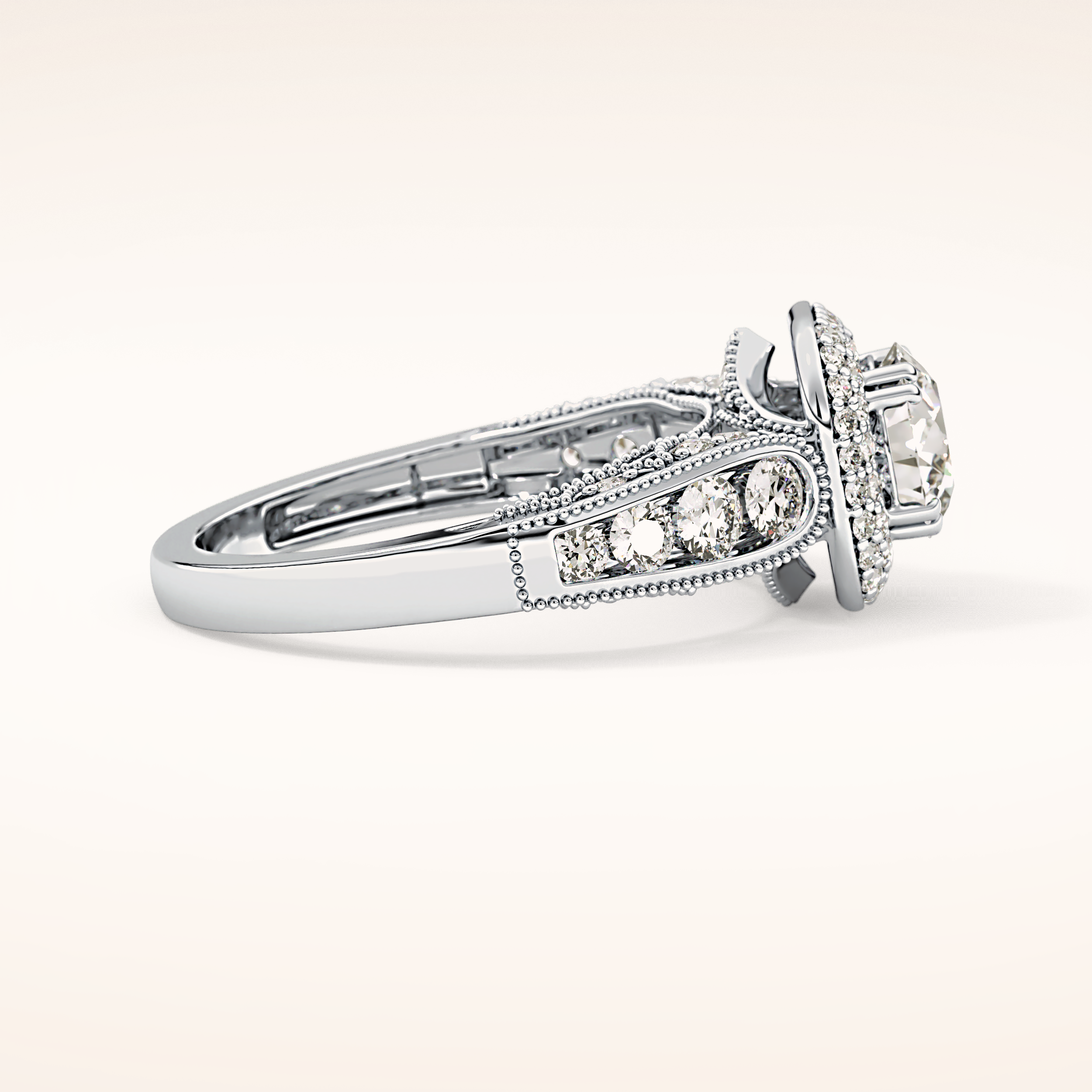 1.05 CT Round Shaped Double Halo & Pave Moissanite Engagement Ring