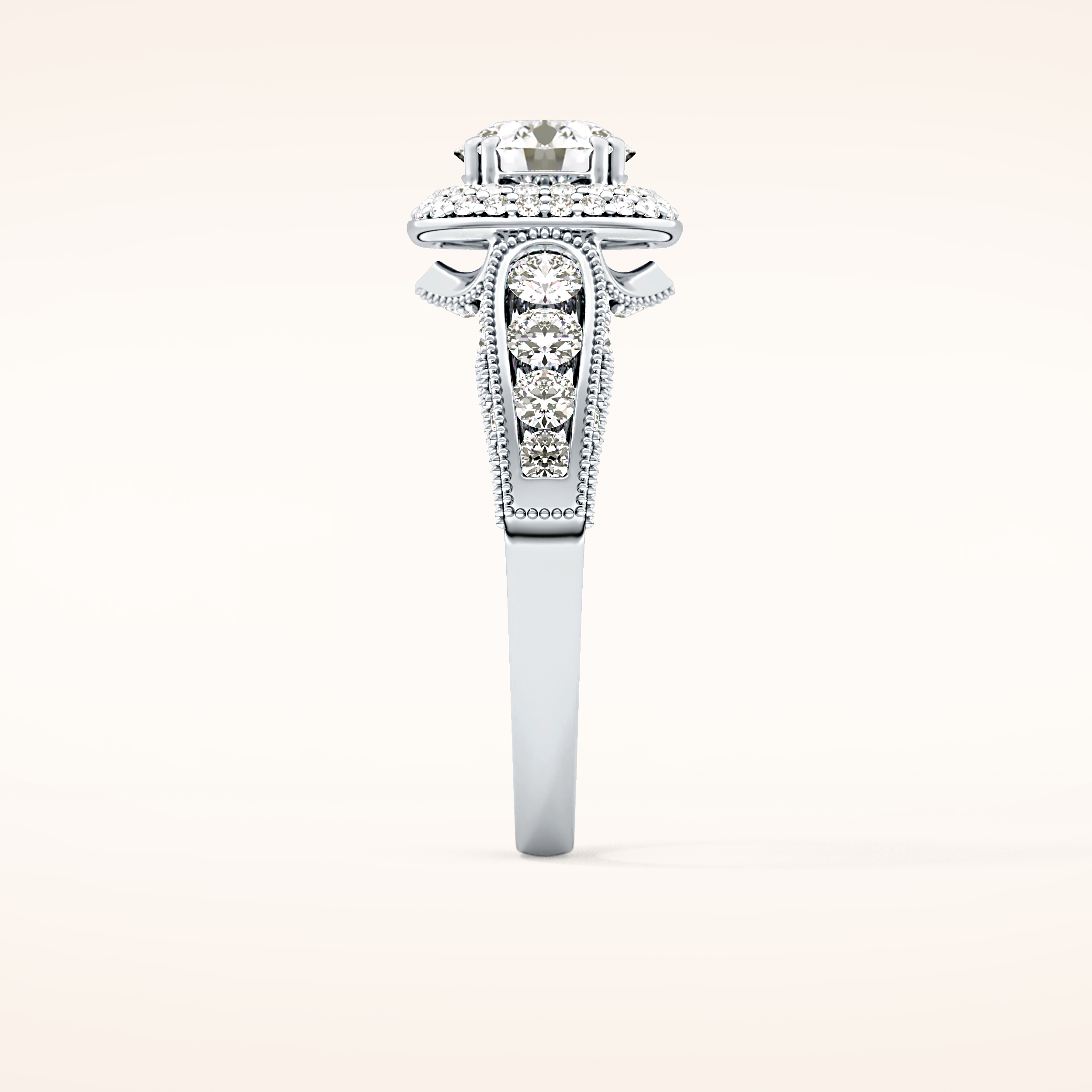 1.05 CT Round Shaped Double Halo & Pave Moissanite Engagement Ring