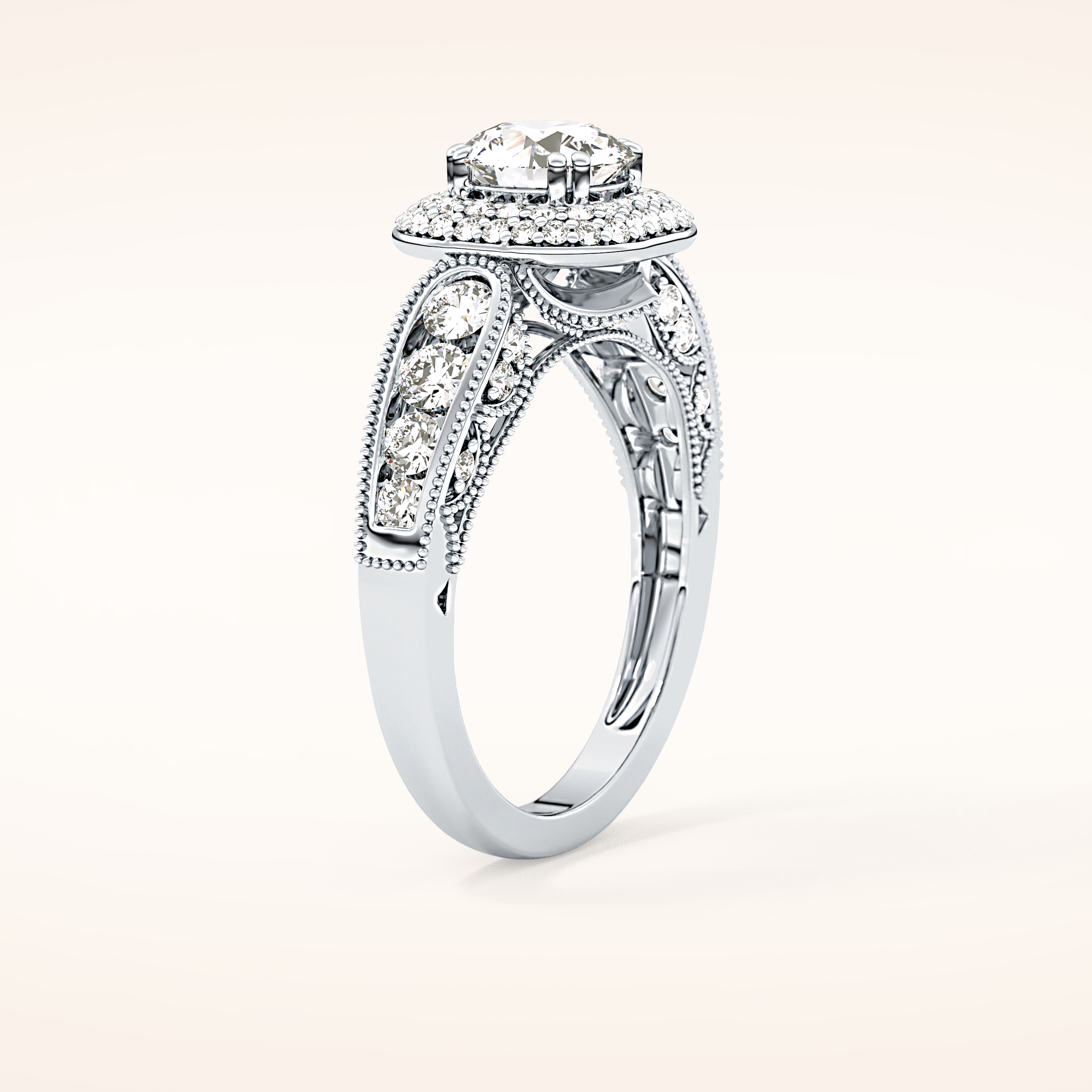 1.05 CT Round Shaped Double Halo & Pave Moissanite Engagement Ring