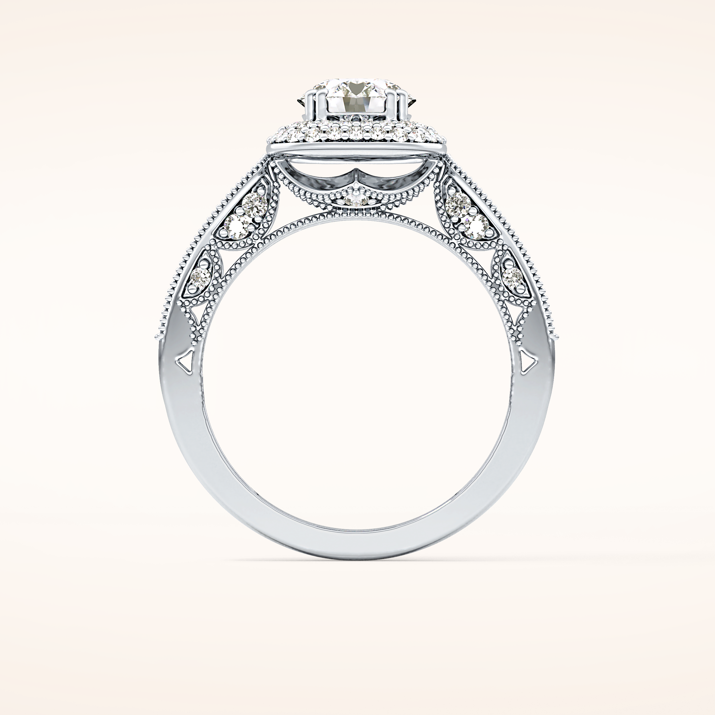 1.05 CT Round Shaped Double Halo & Pave Moissanite Engagement Ring