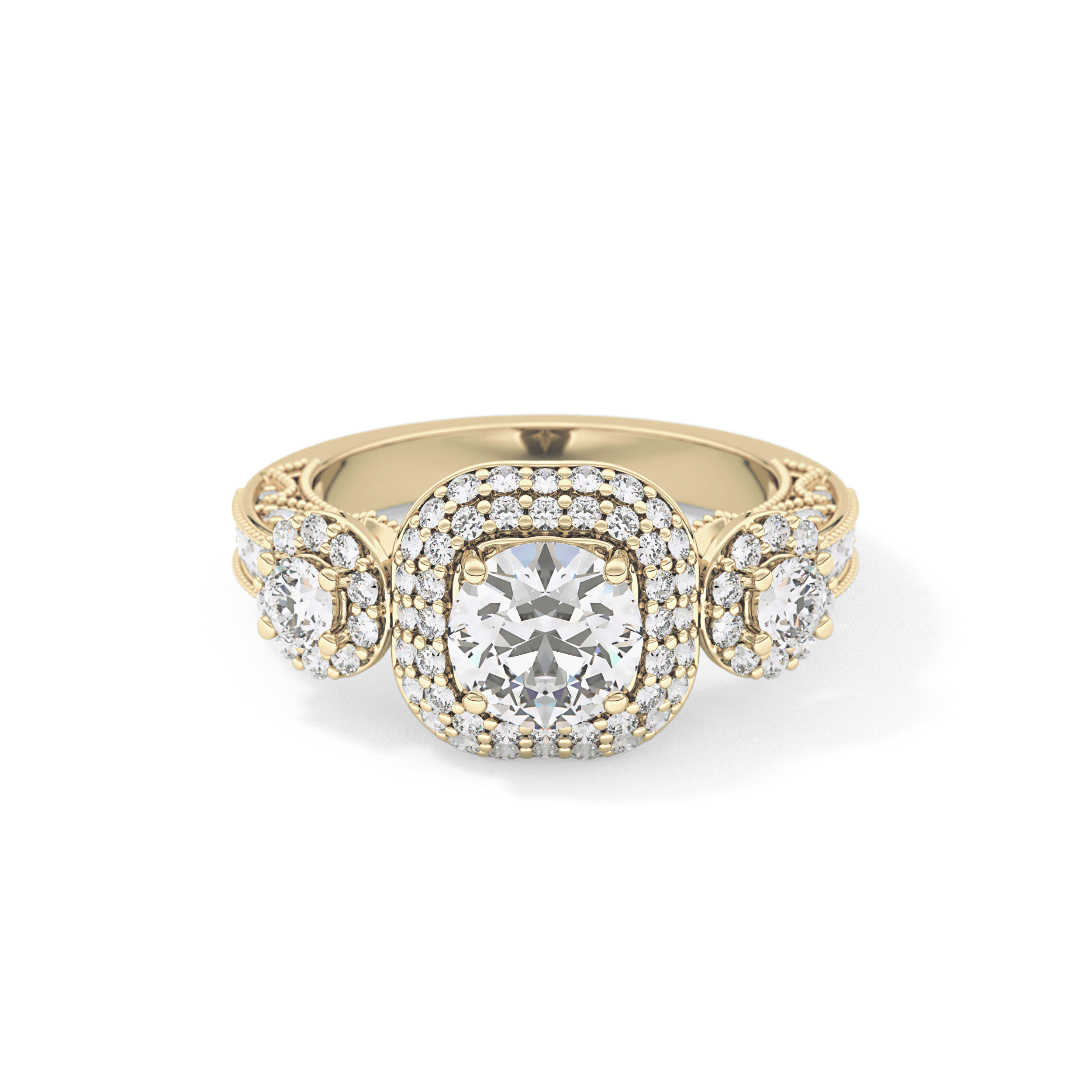 Round Cut Cluster Lab Grown Diamond Engagement Ring