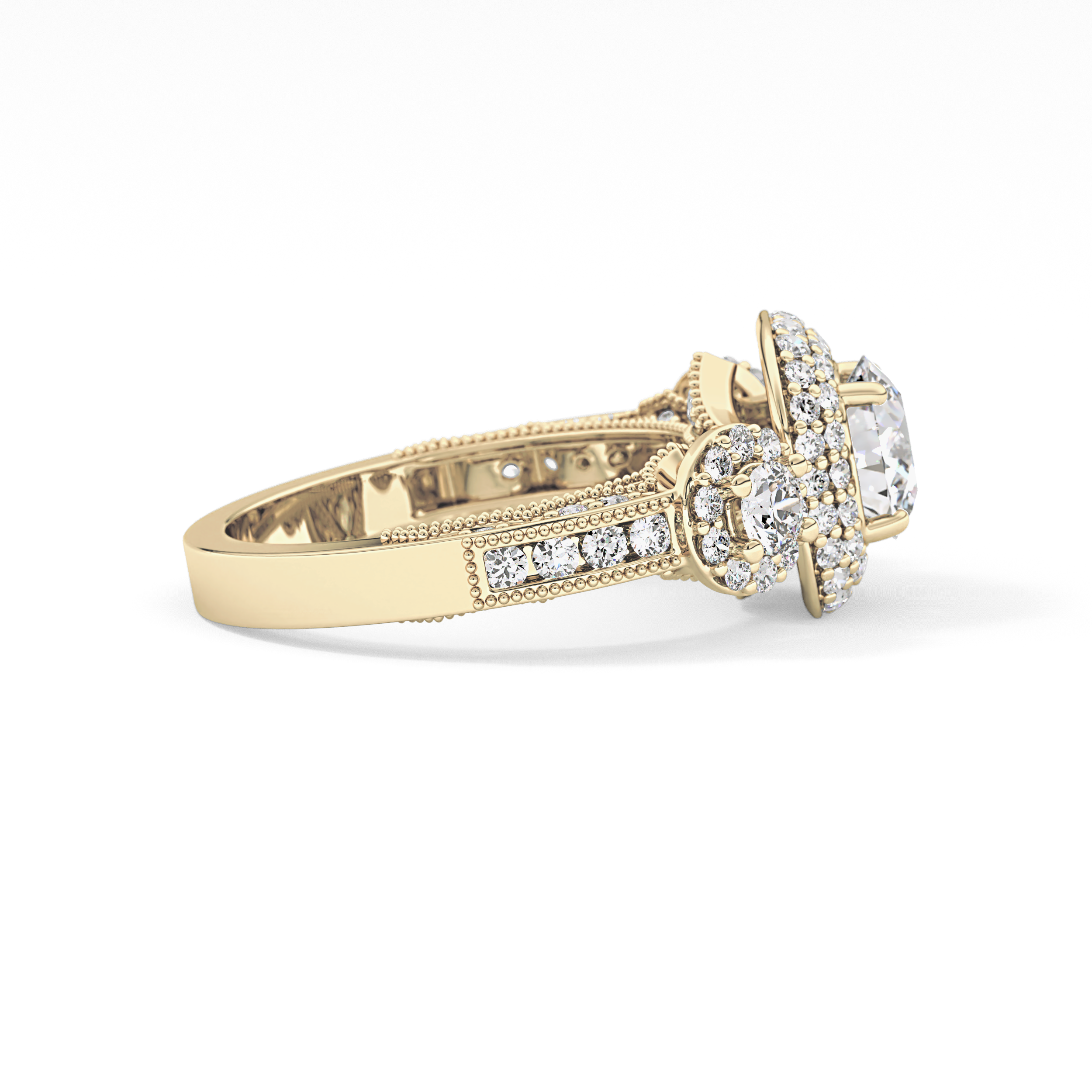 Round Cut Cluster Lab Grown Diamond Engagement Ring