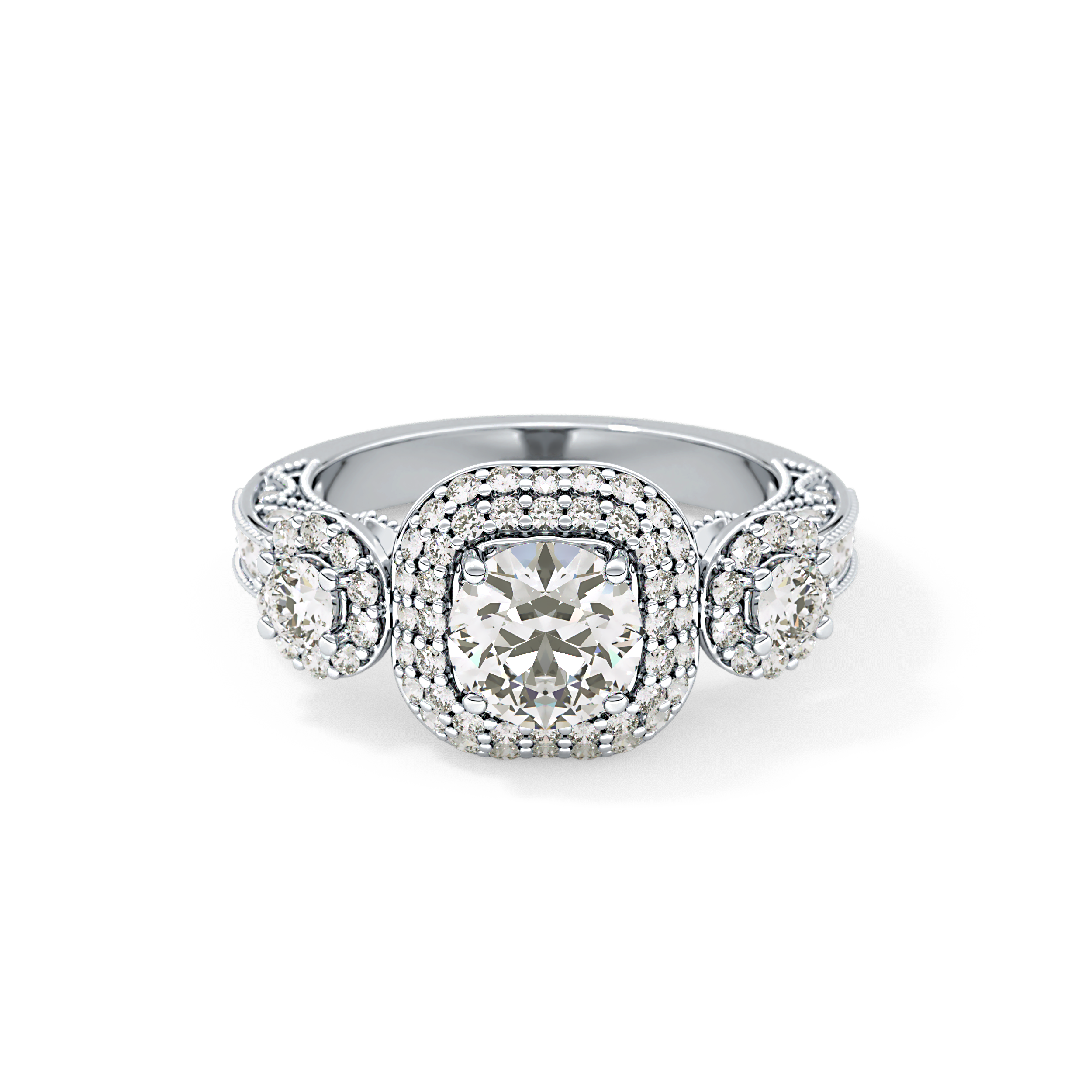 Round Cut Cluster Lab Grown Diamond Engagement Ring