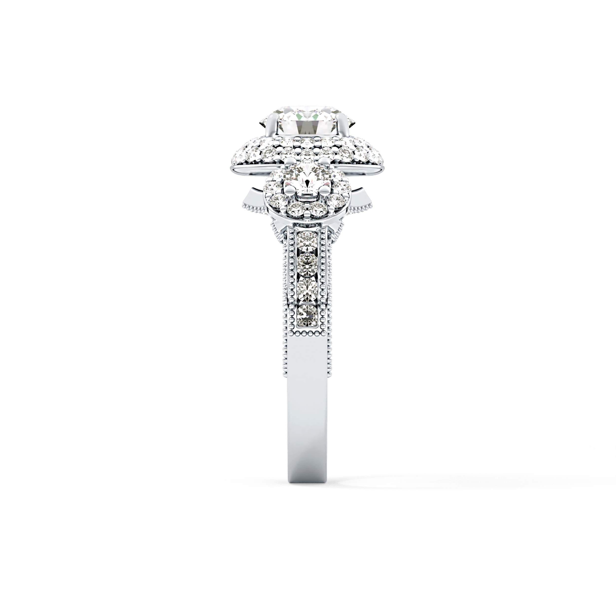 Round Cut Cluster Lab Grown Diamond Engagement Ring