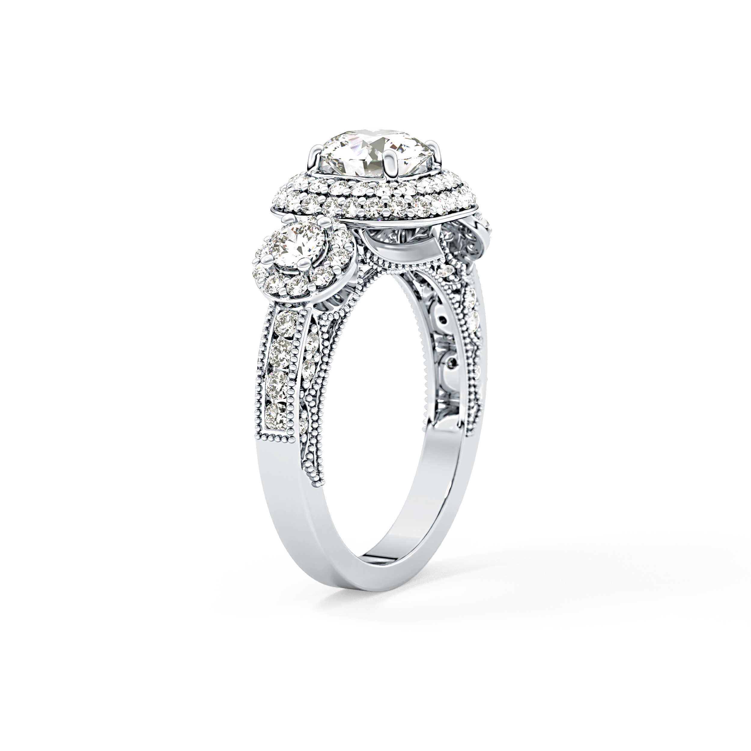 Round Cut Cluster Lab Grown Diamond Engagement Ring