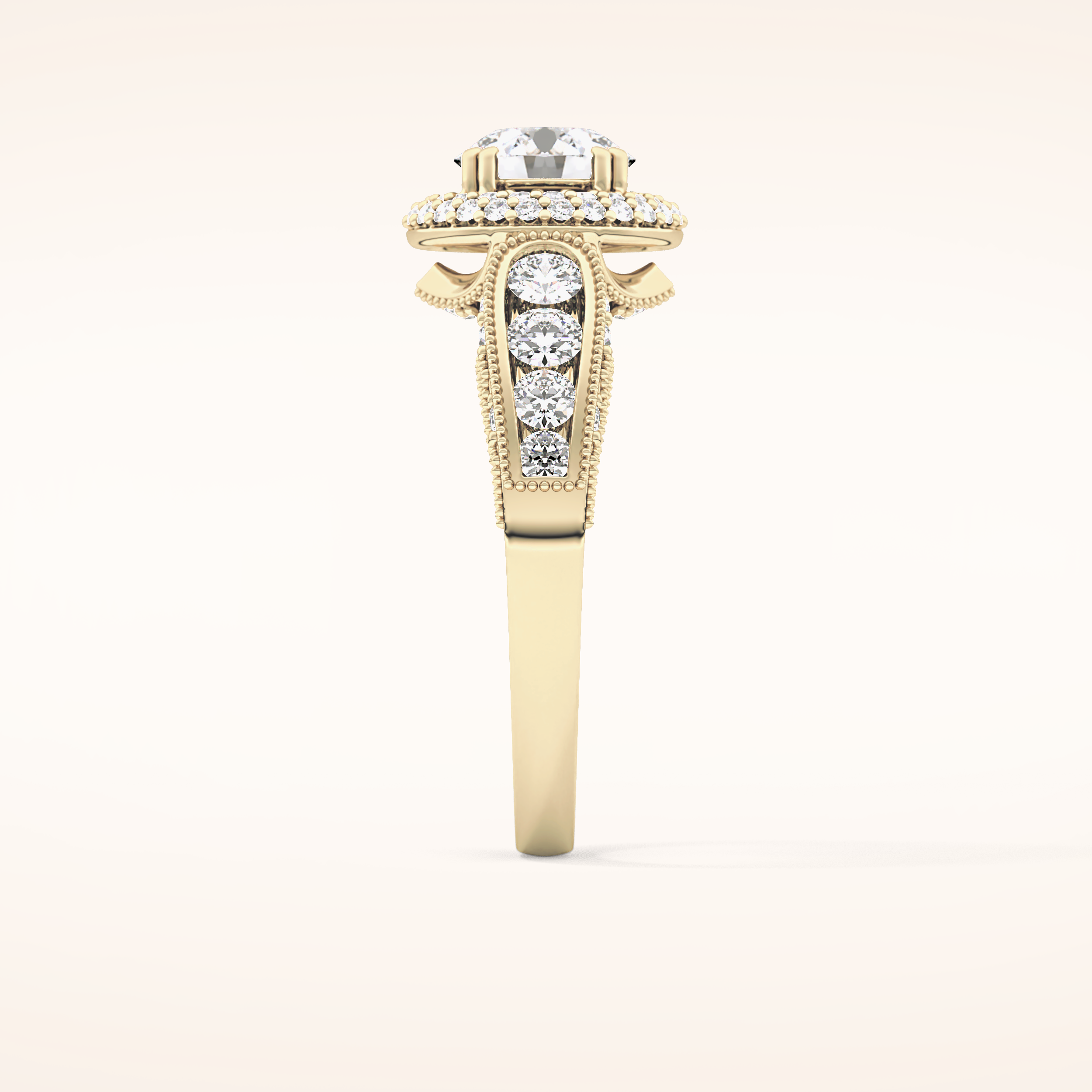 1.05 CT Round Shaped Double Halo & Pave Moissanite Engagement Ring