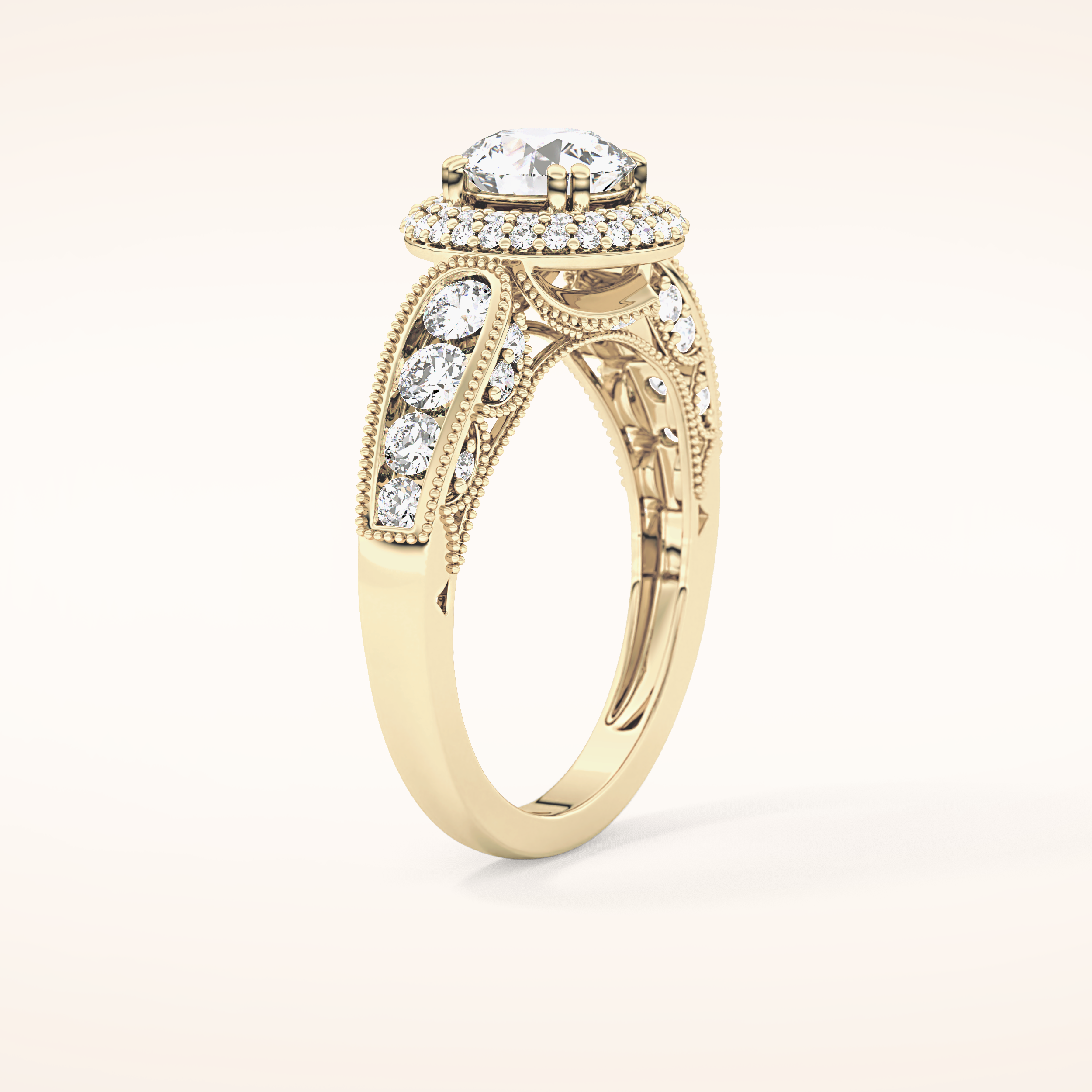 1.05 CT Round Shaped Double Halo & Pave Moissanite Engagement Ring