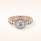 1.05 CT Round Shaped Double Halo & Pave Moissanite Engagement Ring