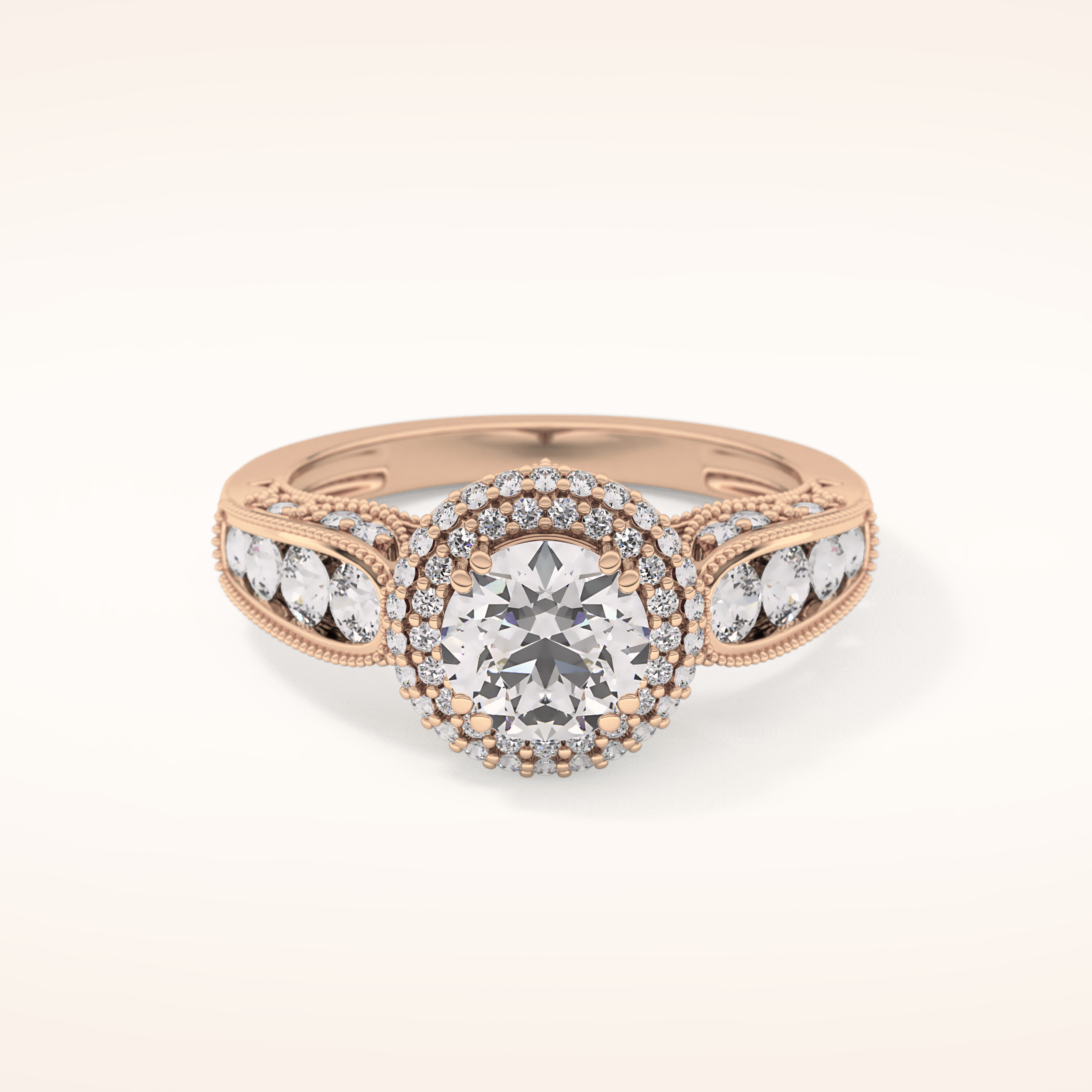 1.05 CT Round Shaped Double Halo & Pave Moissanite Engagement Ring