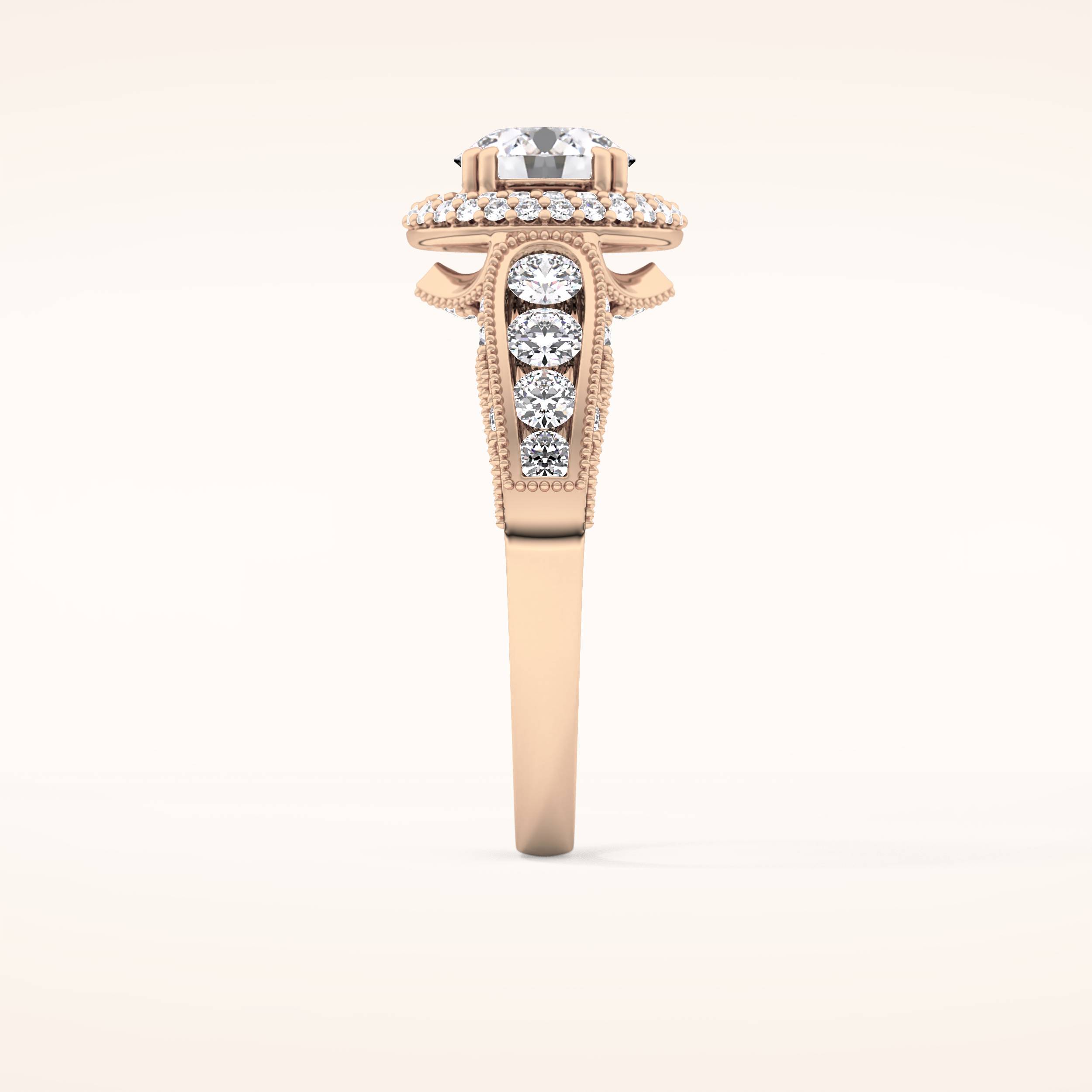 1.05 CT Round Shaped Double Halo & Pave Moissanite Engagement Ring