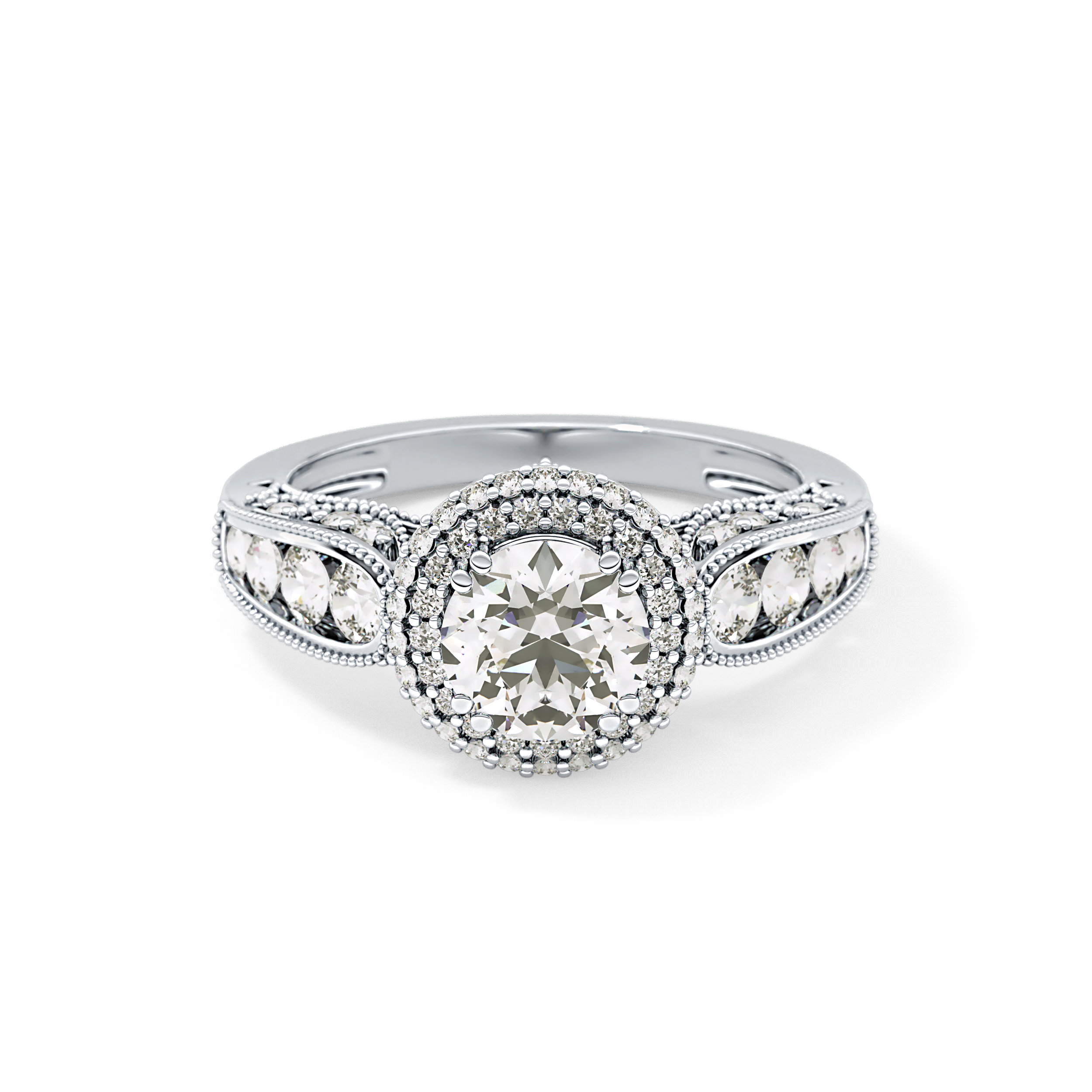 Round Halo & Pave Lab Grown Diamond Engagement Ring