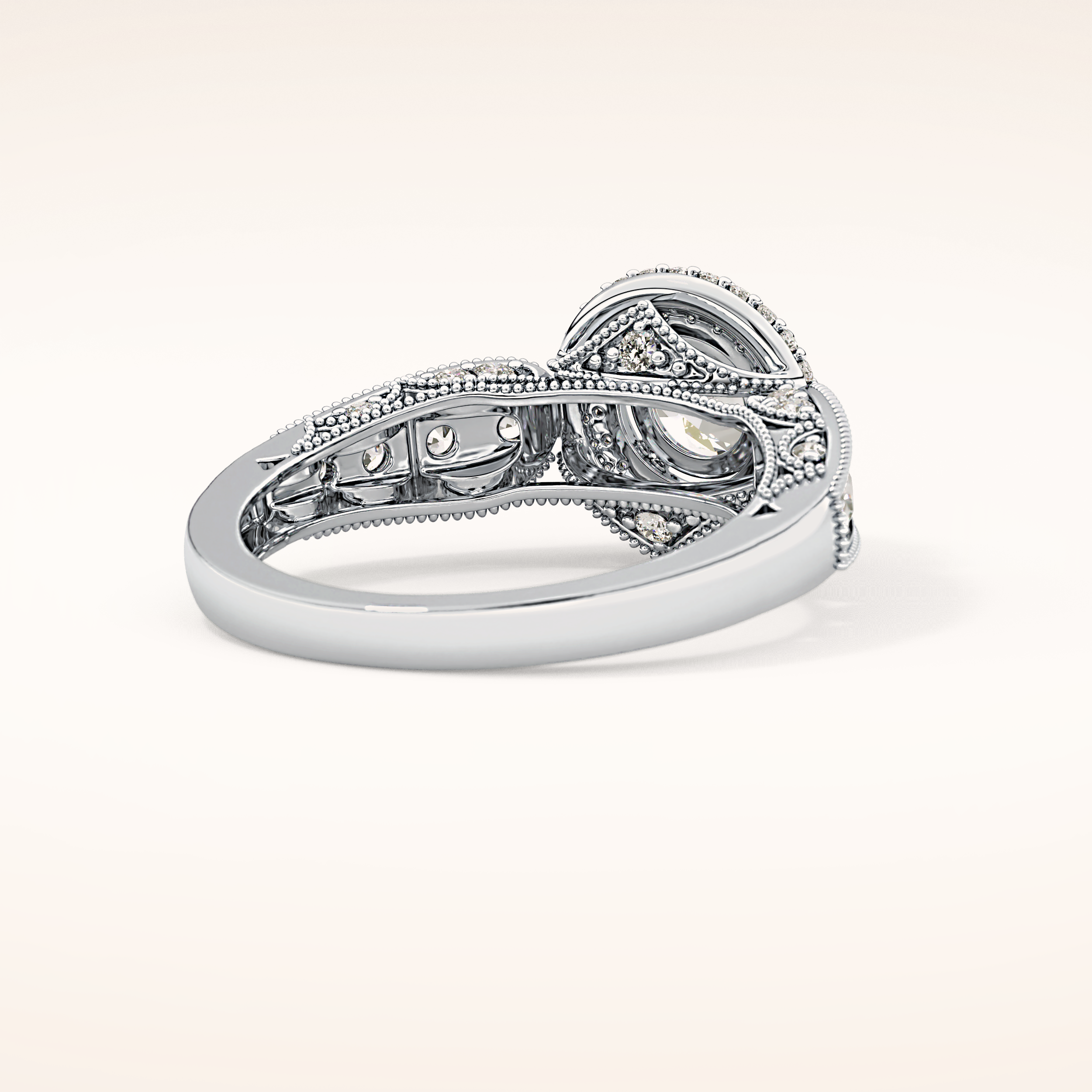 1.05 CT Round Shaped Double Halo & Pave Moissanite Engagement Ring