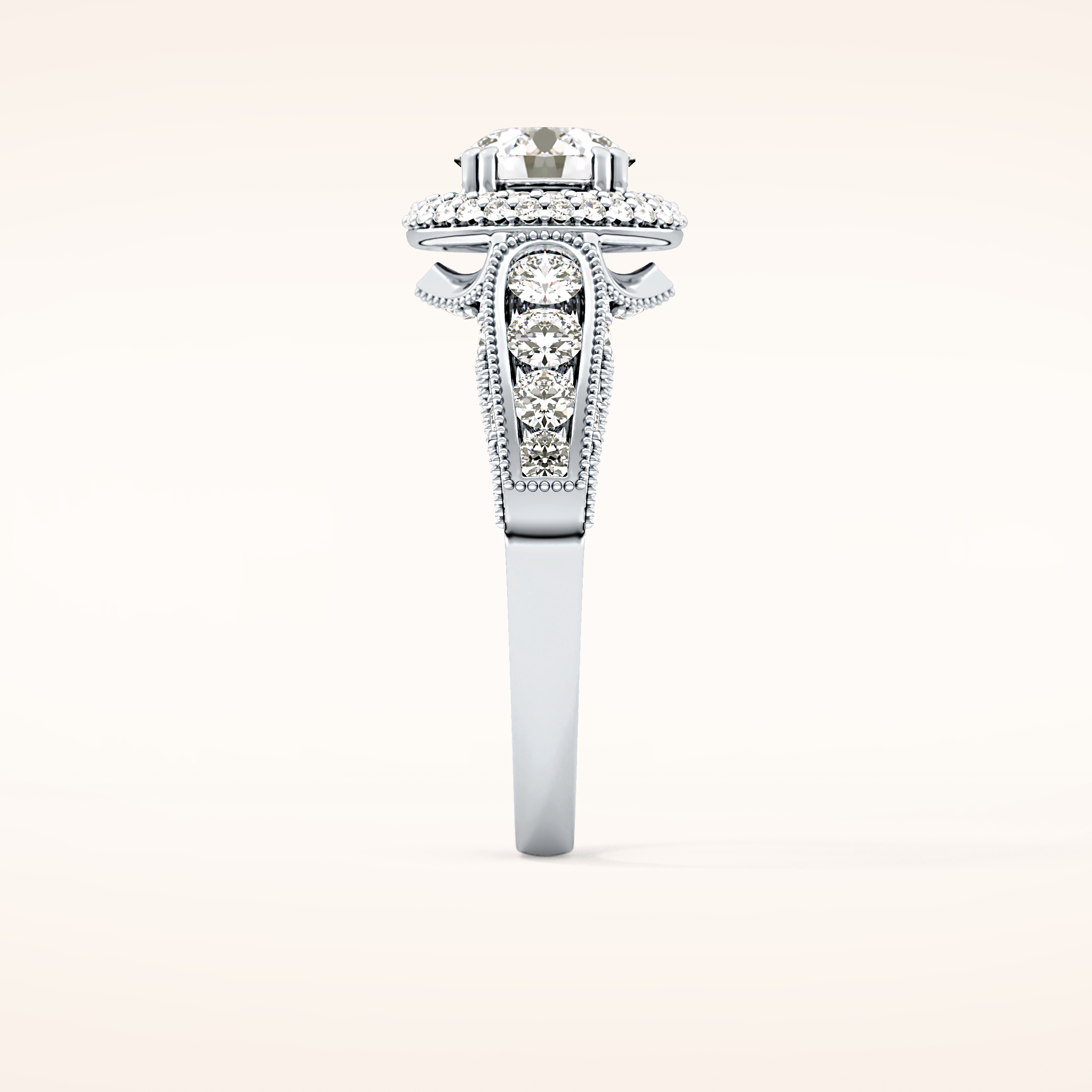 1.05 CT Round Shaped Double Halo & Pave Moissanite Engagement Ring