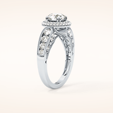 1.05 CT Round Shaped Double Halo & Pave Moissanite Engagement Ring