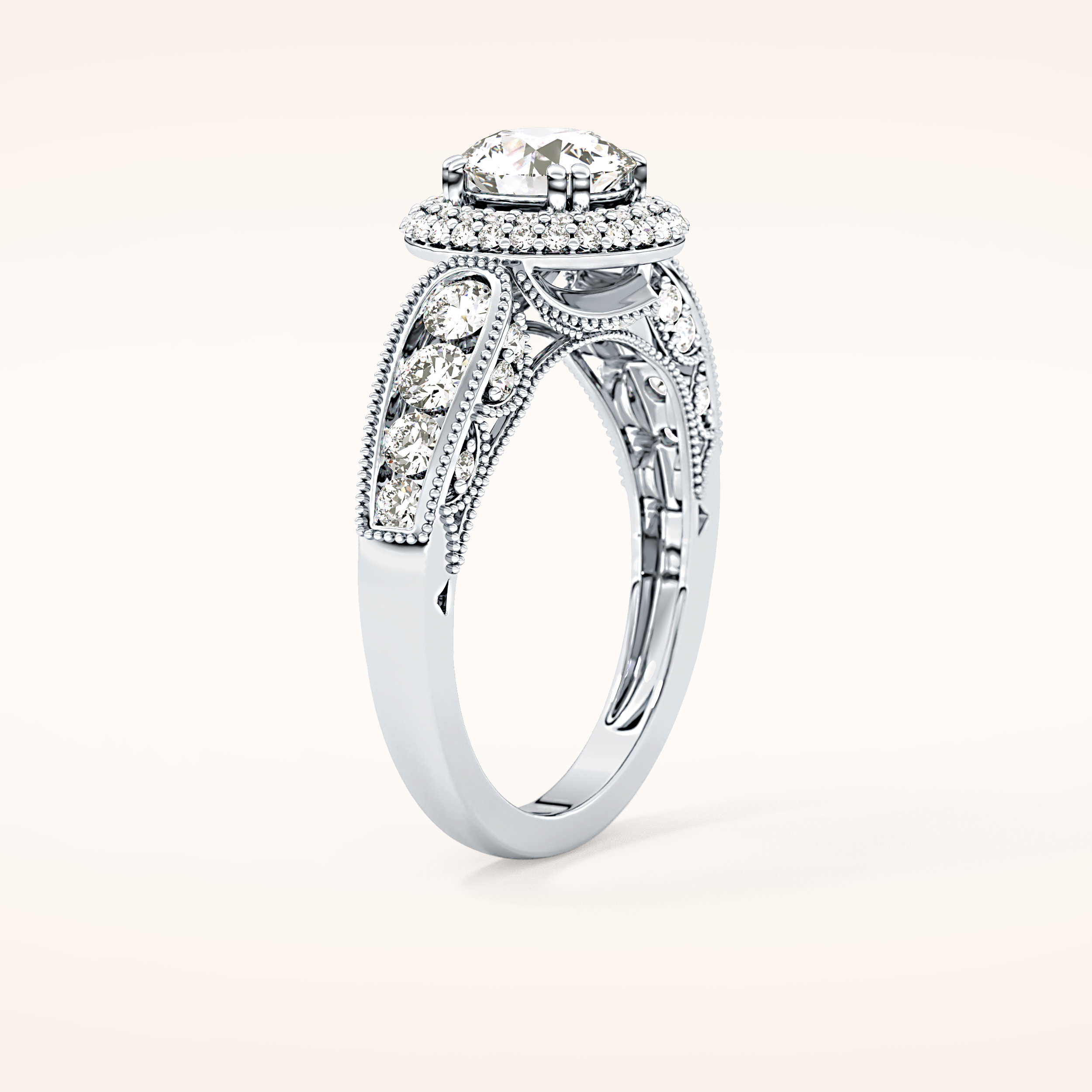 1.05 CT Round Shaped Double Halo & Pave Moissanite Engagement Ring