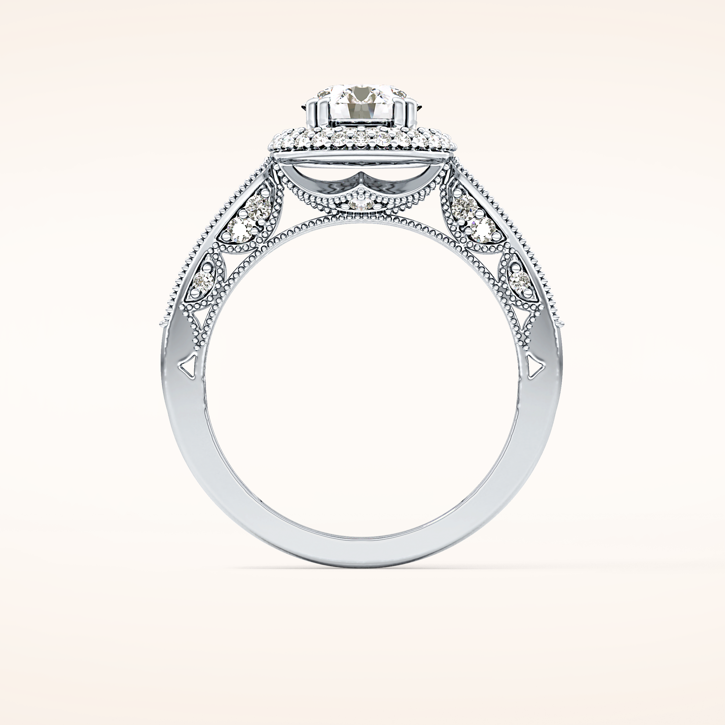 1.05 CT Round Shaped Double Halo & Pave Moissanite Engagement Ring