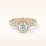 1.05 CT Round Shaped Halo & Pave Moissanite Engagement Ring