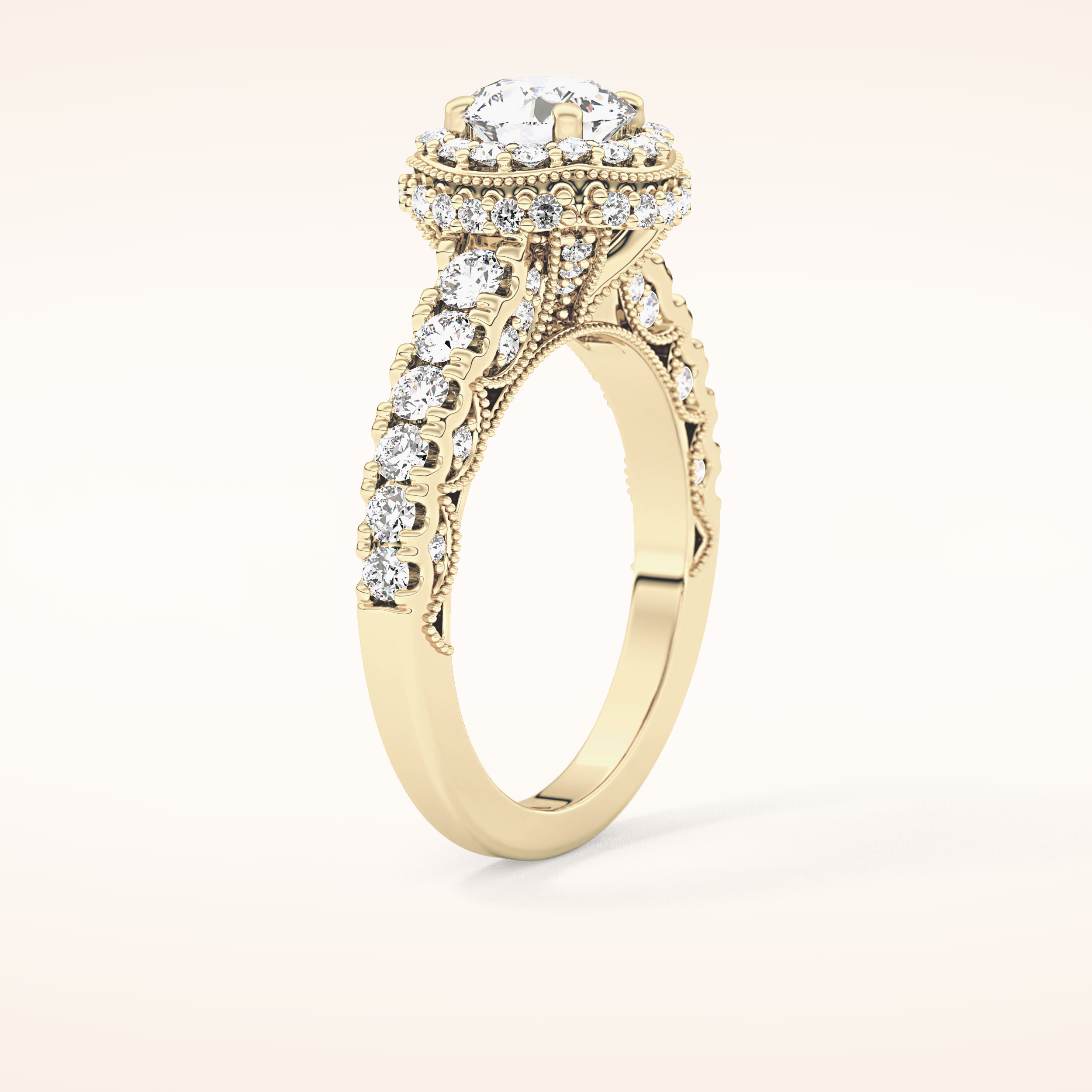 1.05 CT Round Shaped Halo & Pave Moissanite Engagement Ring
