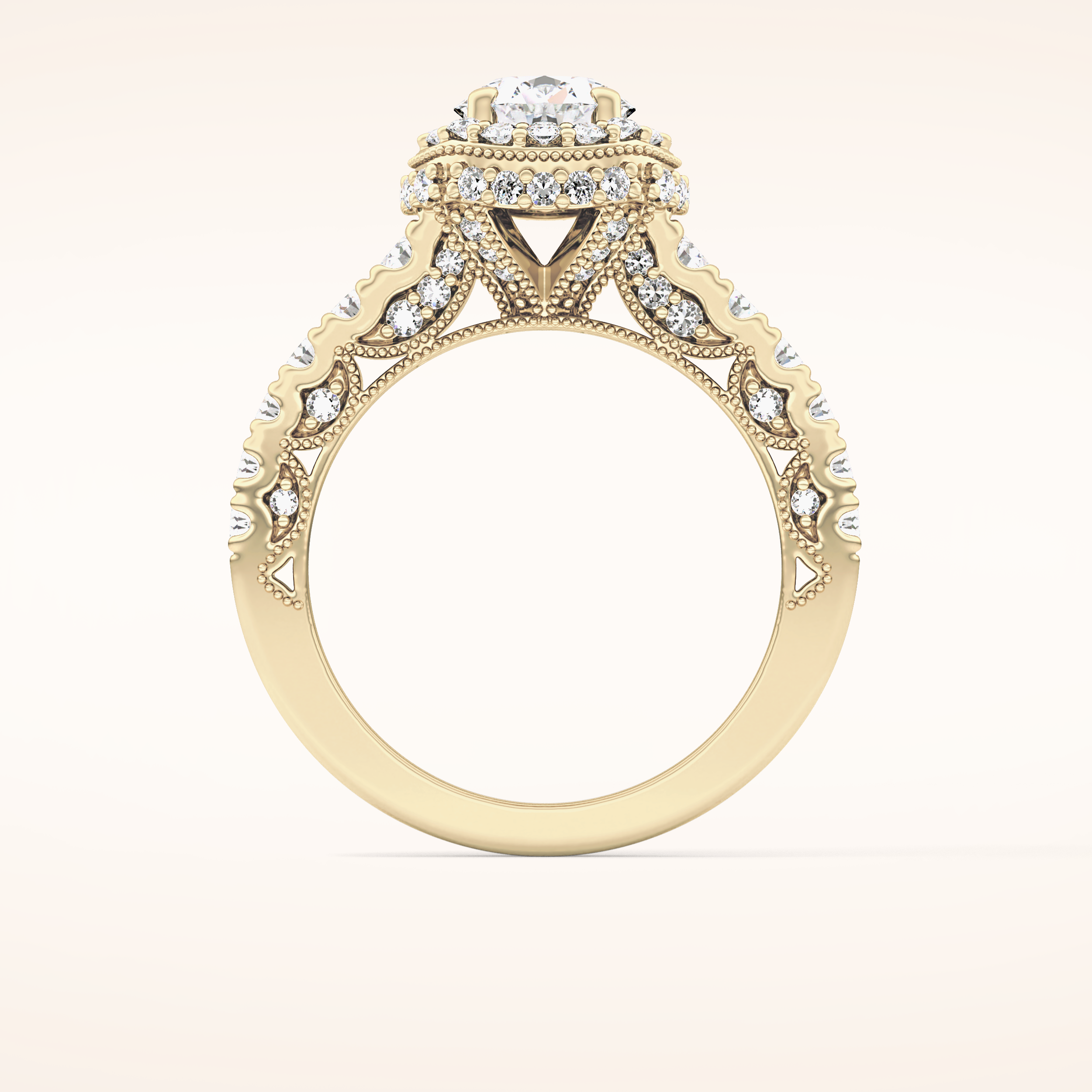 1.05 CT Round Shaped Halo & Pave Moissanite Engagement Ring