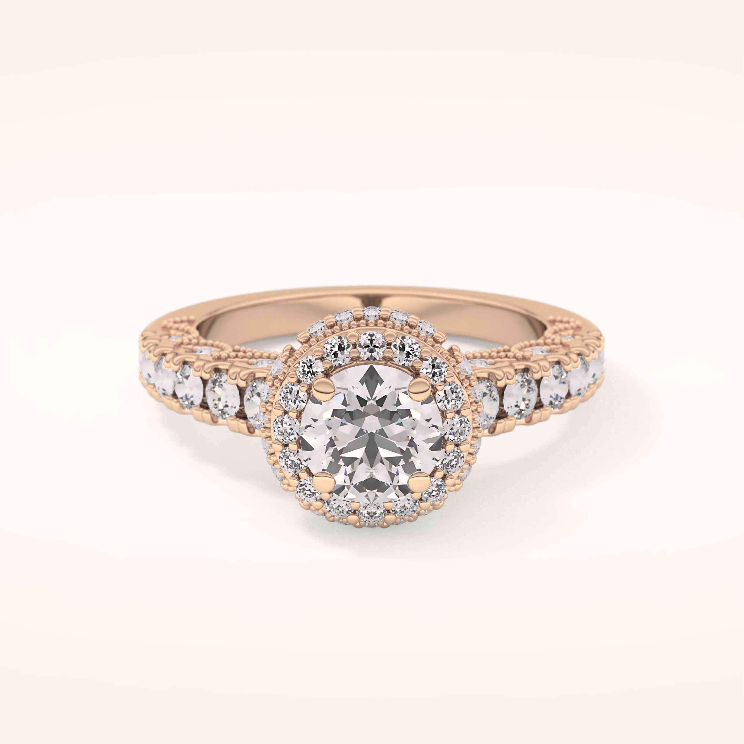 1.05 CT Round Shaped Halo & Pave Moissanite Engagement Ring