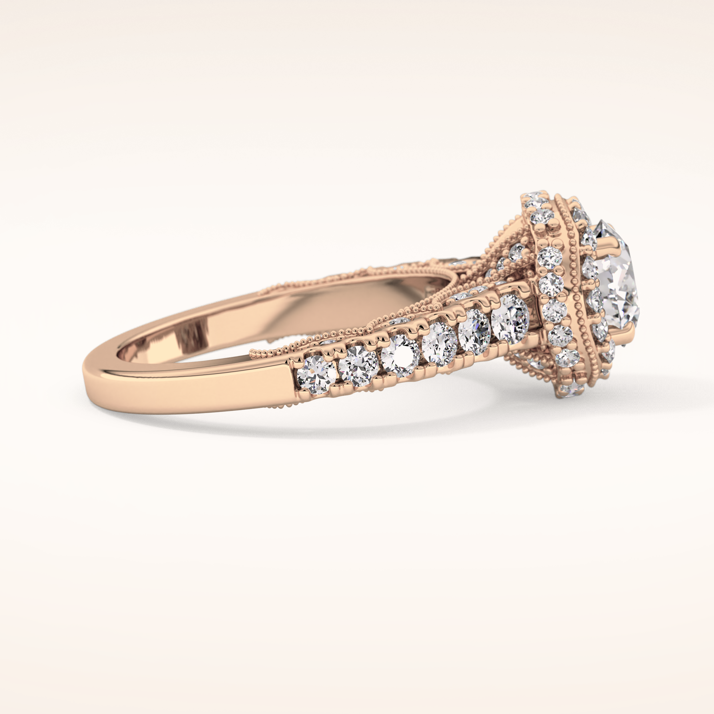 1.05 CT Round Shaped Halo & Pave Moissanite Engagement Ring