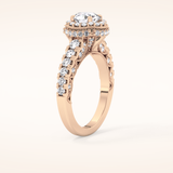 1.05 CT Round Shaped Halo & Pave Moissanite Engagement Ring