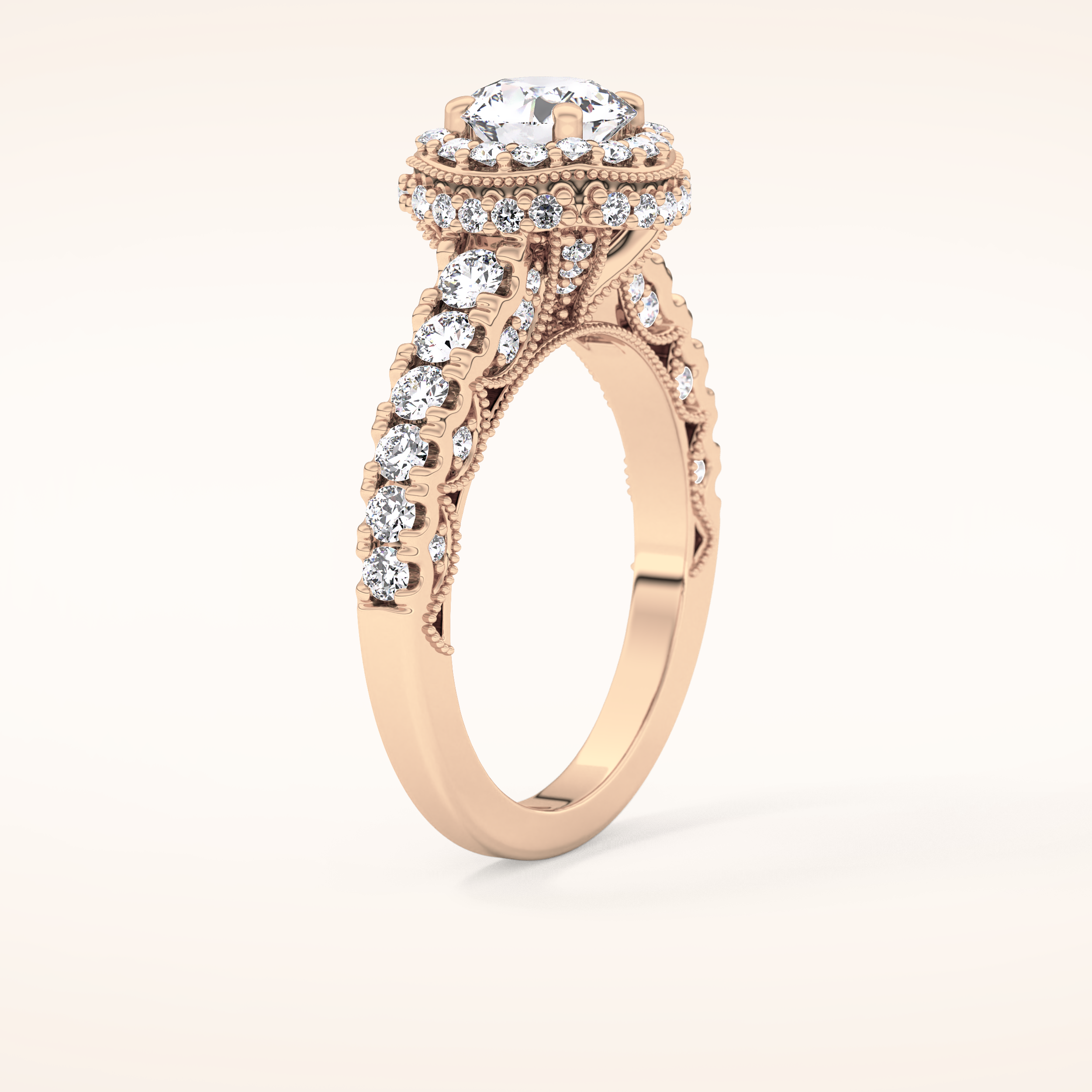 1.05 CT Round Shaped Halo & Pave Moissanite Engagement Ring