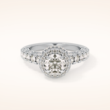 1.05 CT Round Shaped Halo & Pave Moissanite Engagement Ring