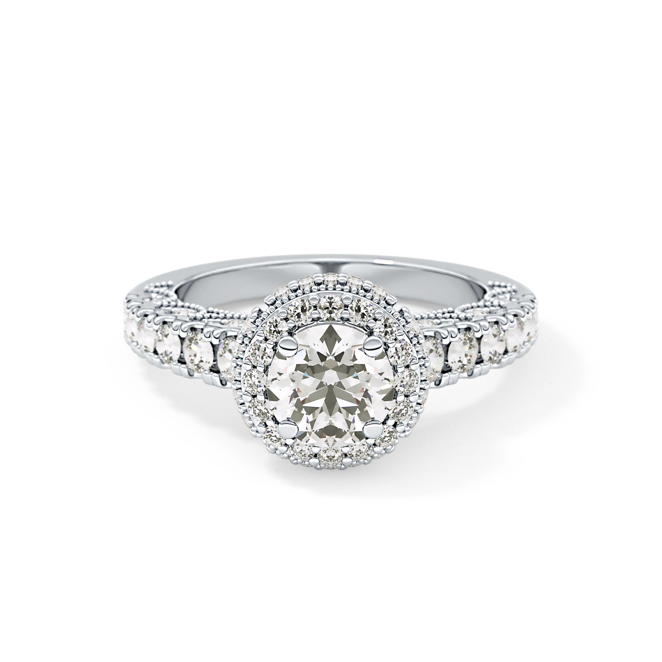 Round Halo & Pave Lab Grown Diamond Engagement Ring