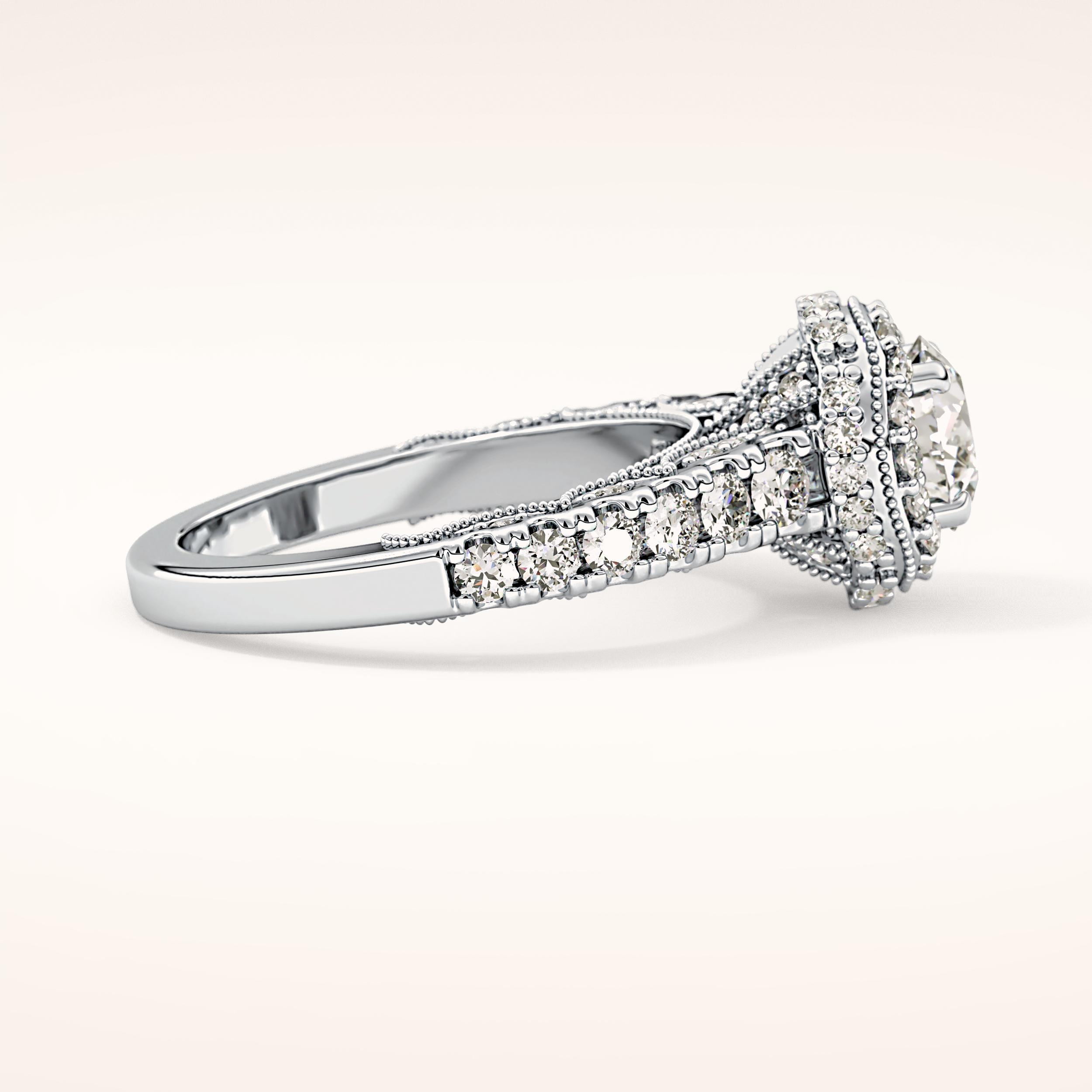1.05 CT Round Shaped Halo & Pave Moissanite Engagement Ring