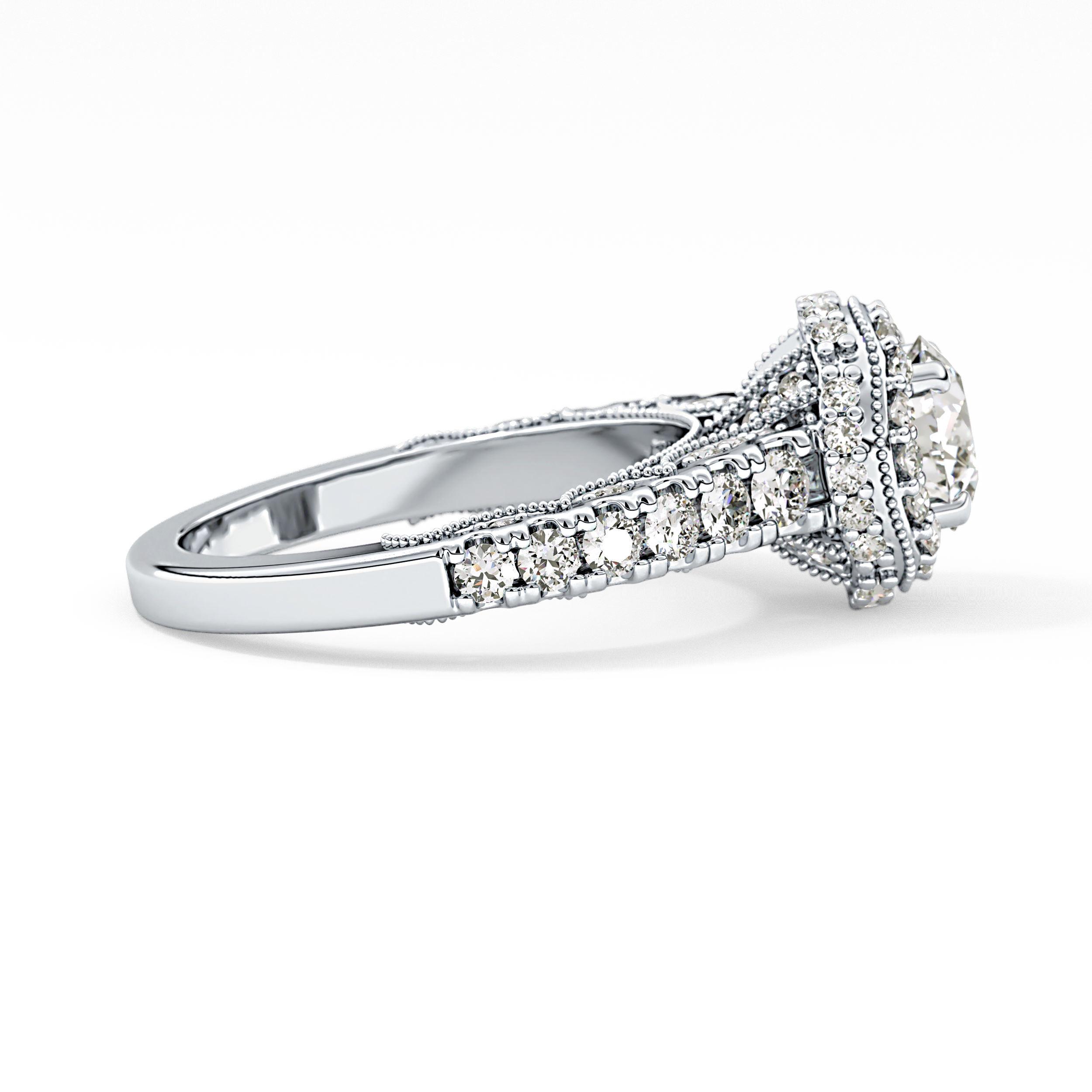 Round Halo & Pave Lab Grown Diamond Engagement Ring