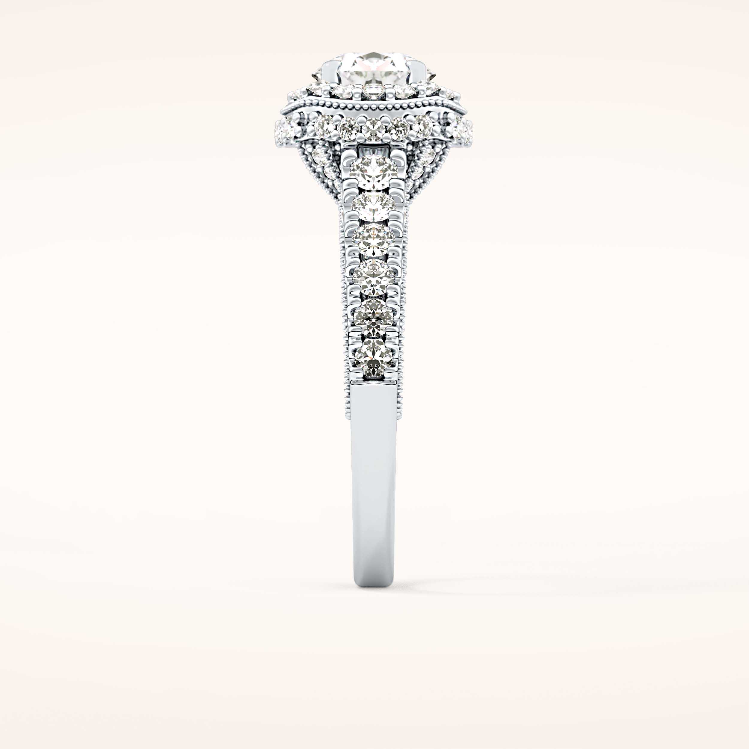 1.05 CT Round Shaped Halo & Pave Moissanite Engagement Ring