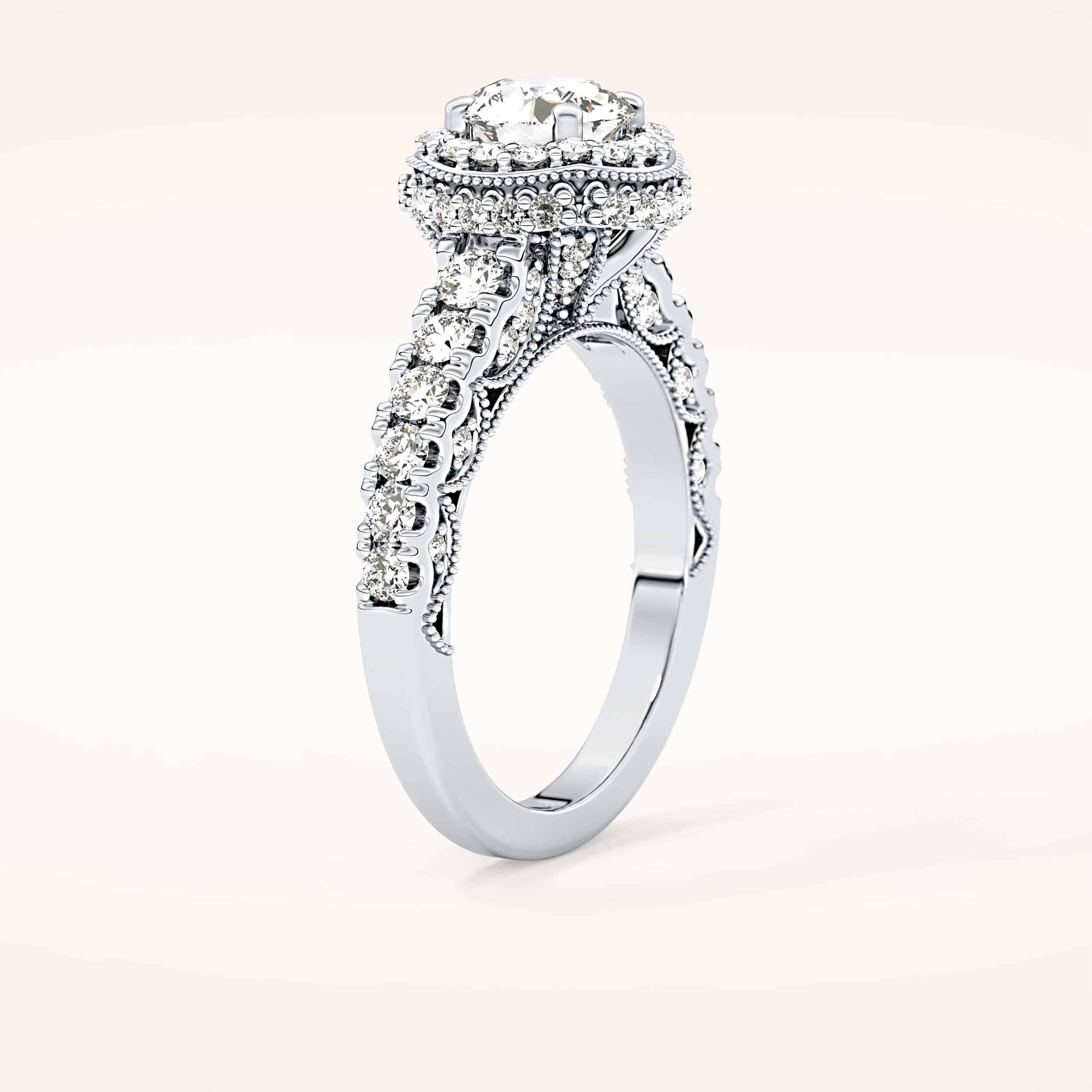 1.05 CT Round Shaped Halo & Pave Moissanite Engagement Ring
