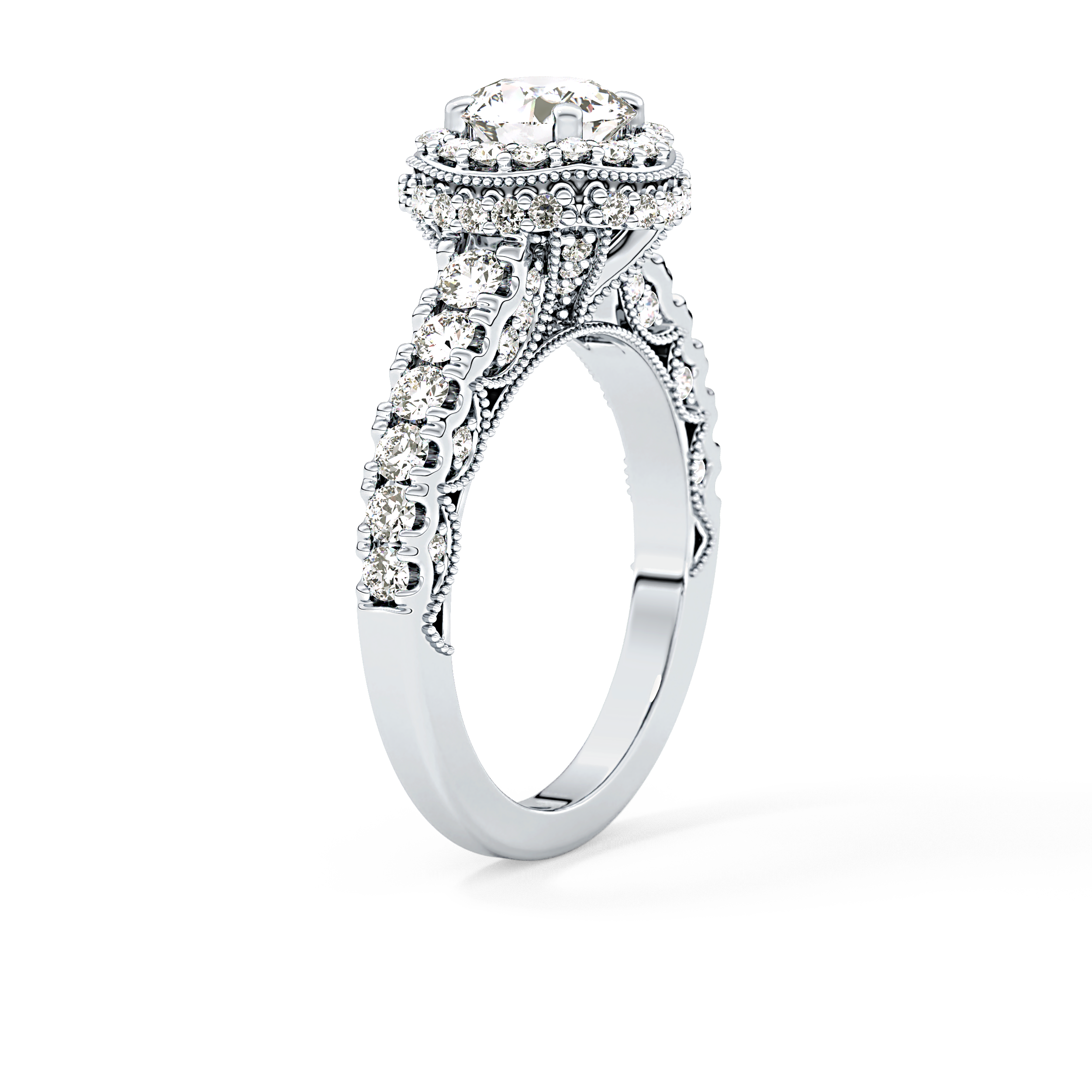 Round Halo & Pave Lab Grown Diamond Engagement Ring