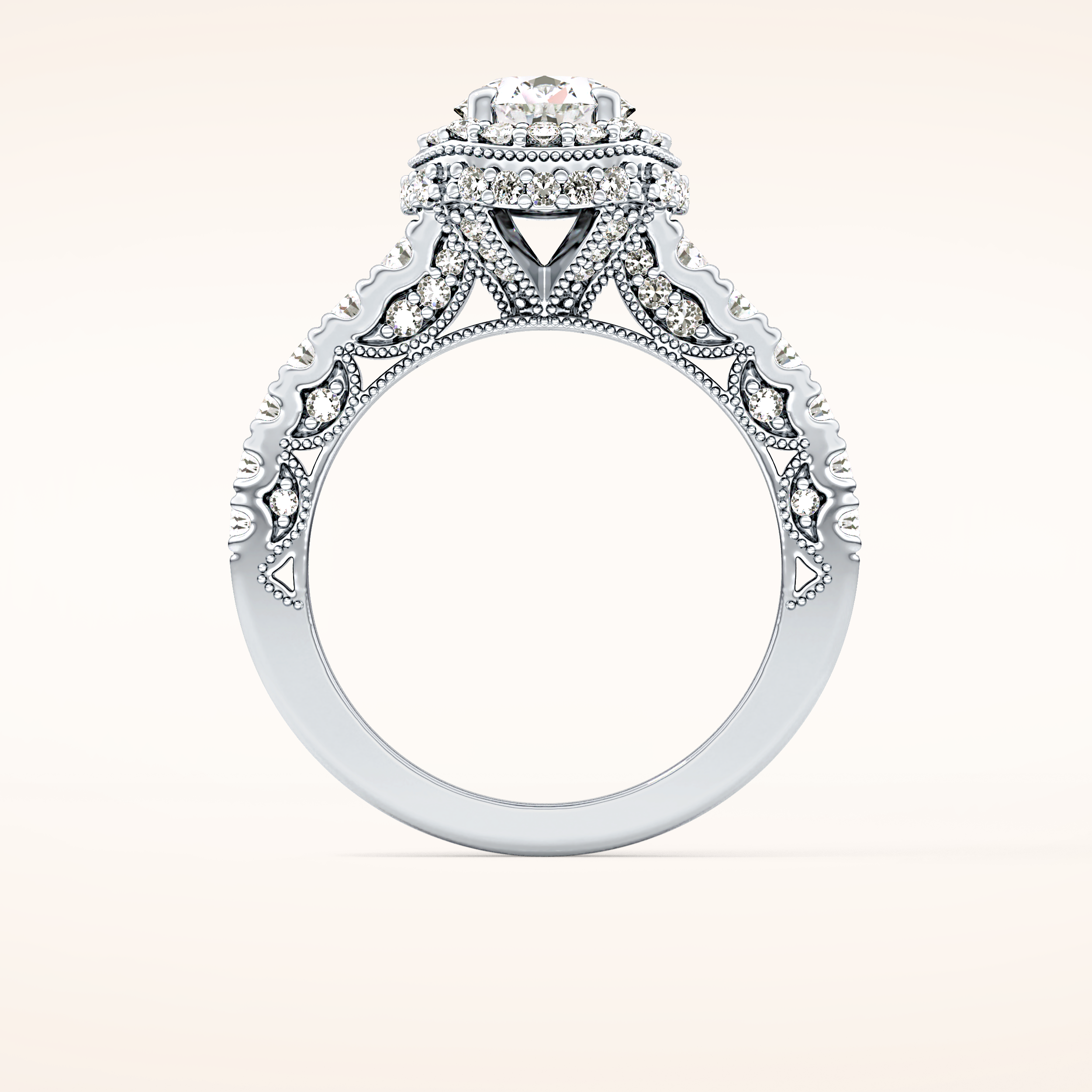 1.05 CT Round Shaped Halo & Pave Moissanite Engagement Ring
