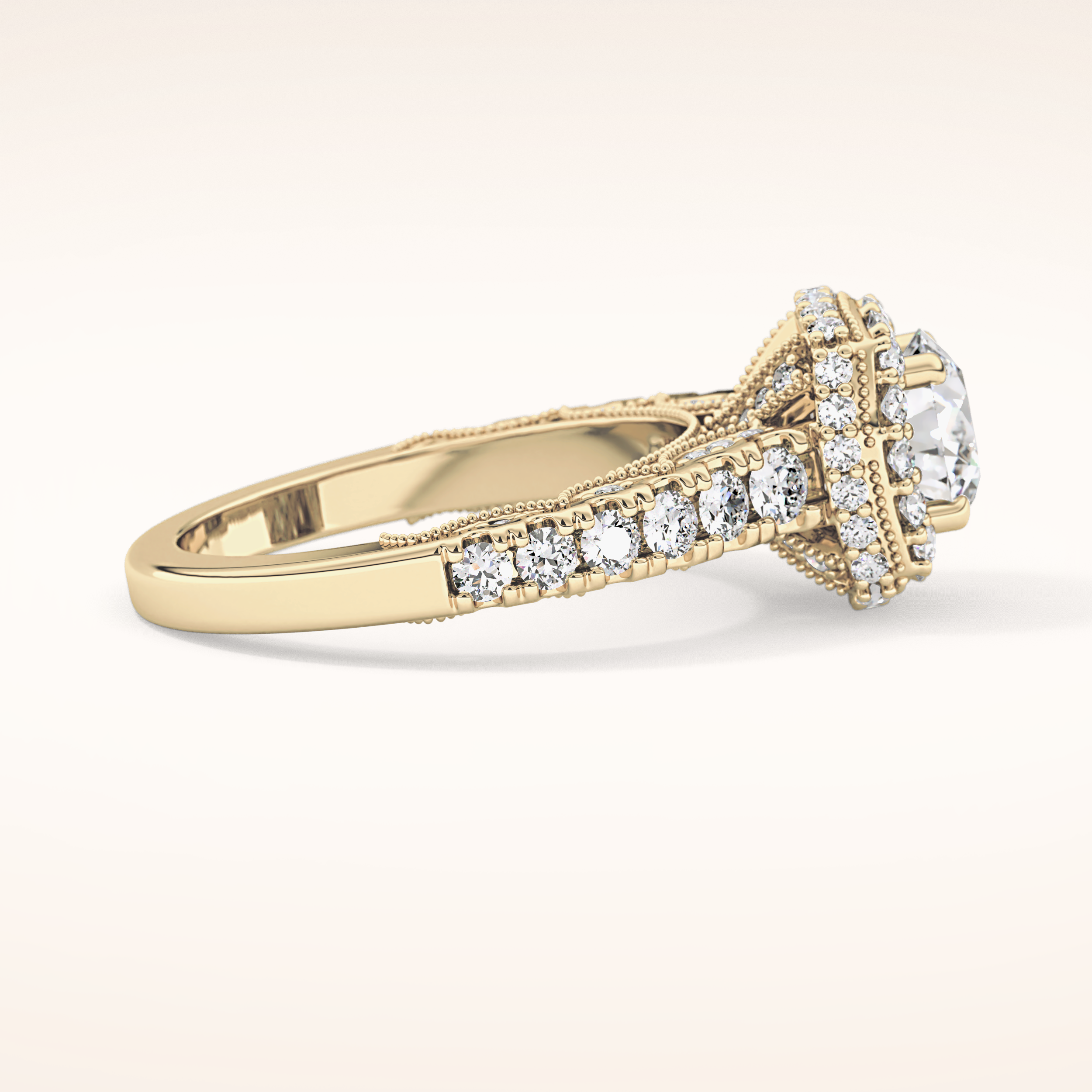 1.15 CT Round Shaped Halo & Pave Moissanite Engagement Ring
