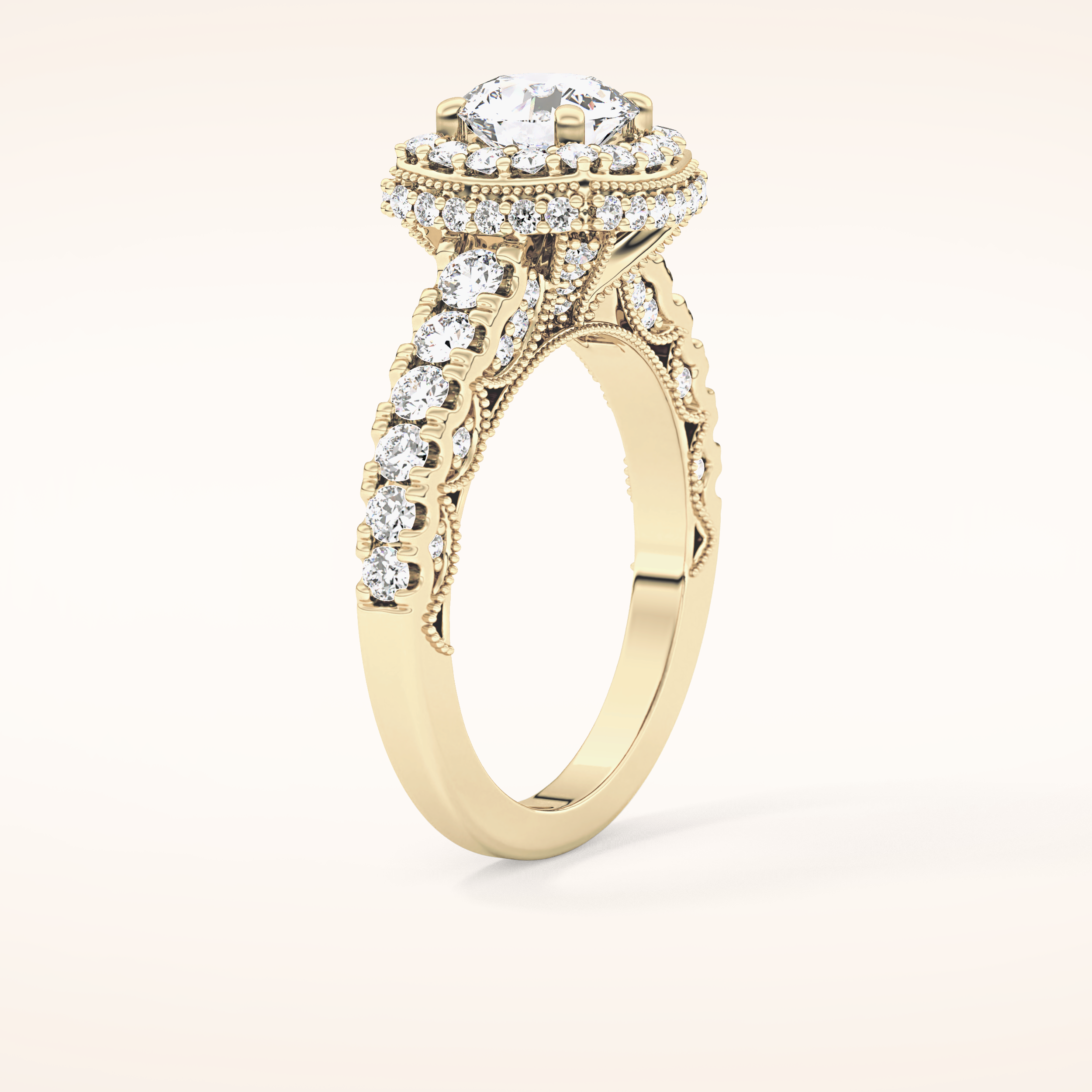 1.15 CT Round Shaped Halo & Pave Moissanite Engagement Ring