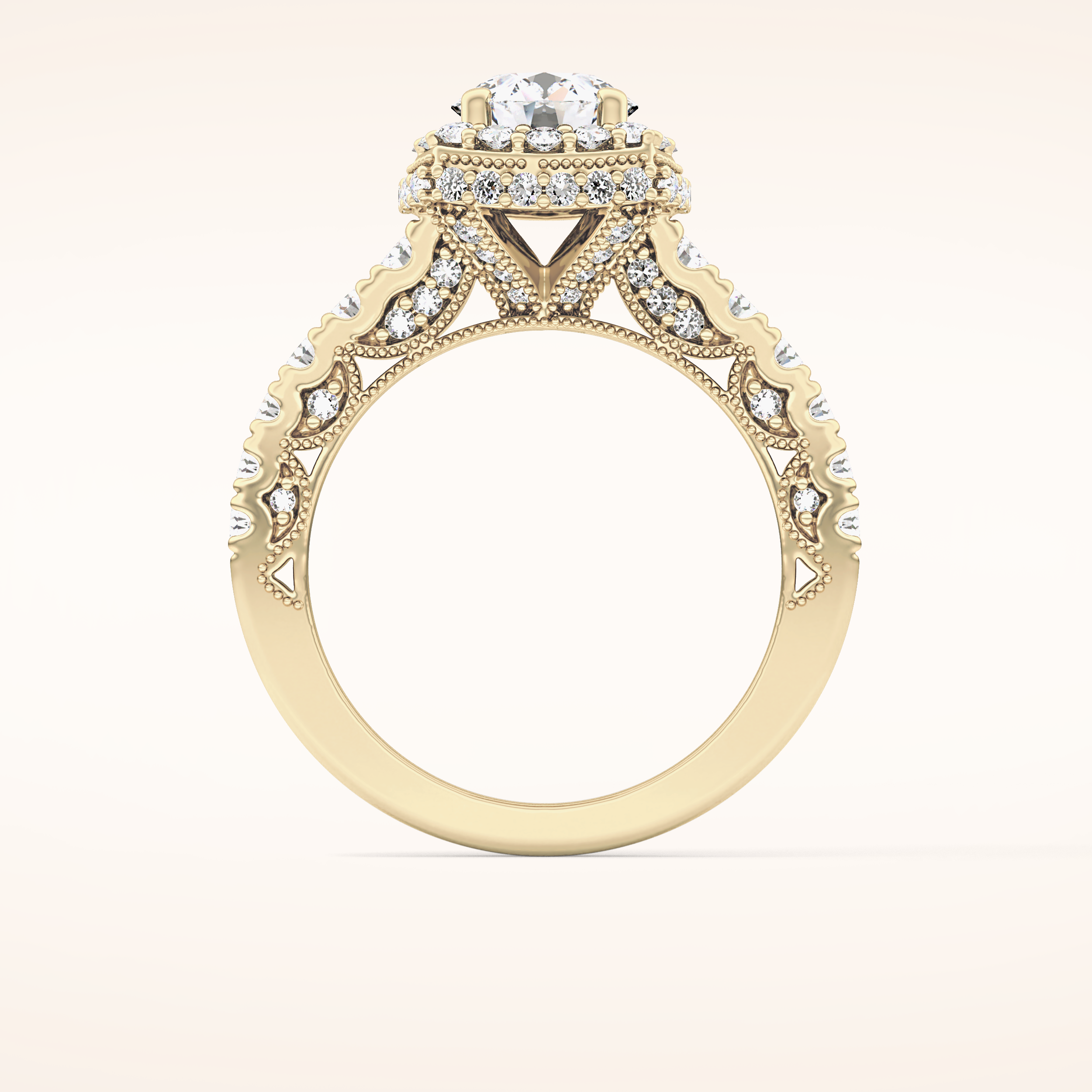 1.15 CT Round Shaped Halo & Pave Moissanite Engagement Ring