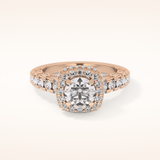 1.15 CT Round Shaped Halo & Pave Moissanite Engagement Ring