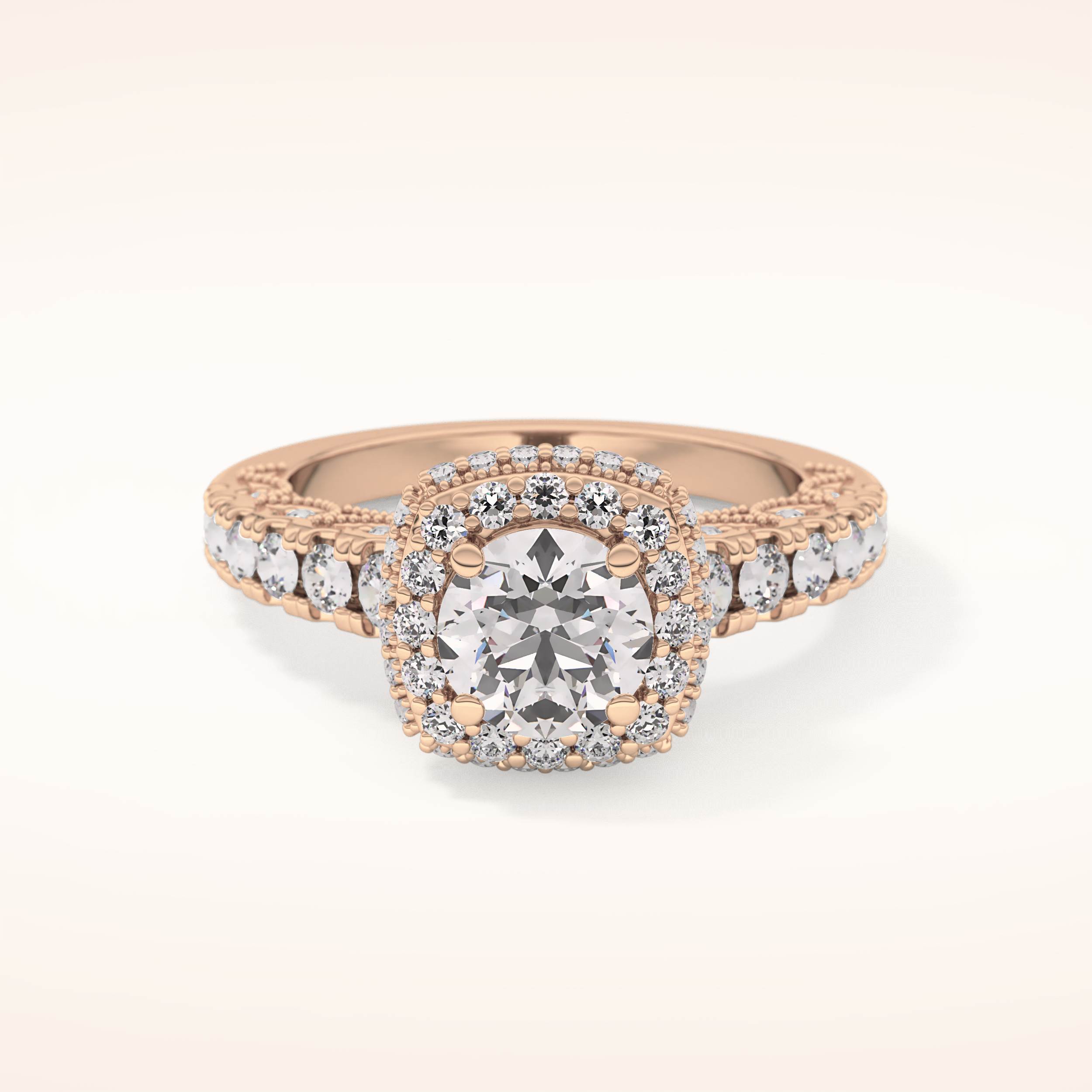 1.15 CT Round Shaped Halo & Pave Moissanite Engagement Ring