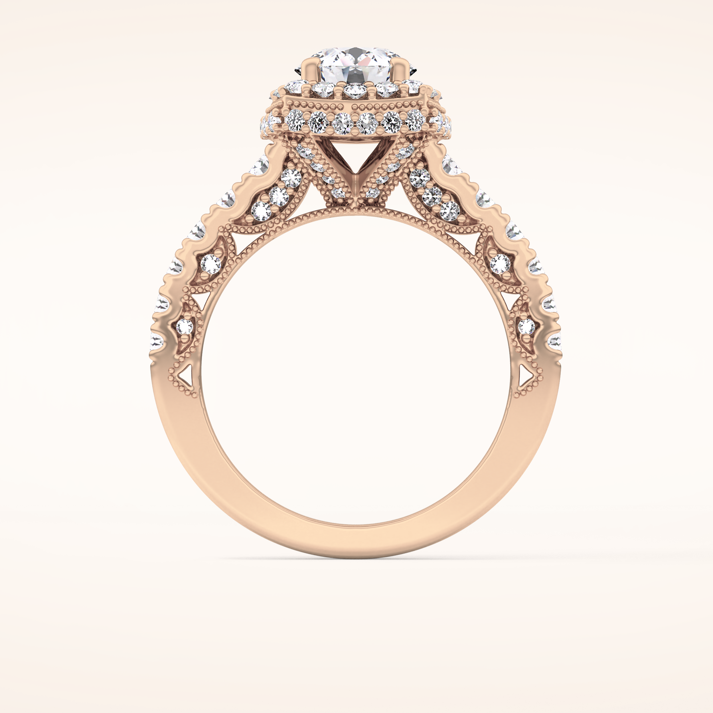 1.15 CT Round Shaped Halo & Pave Moissanite Engagement Ring
