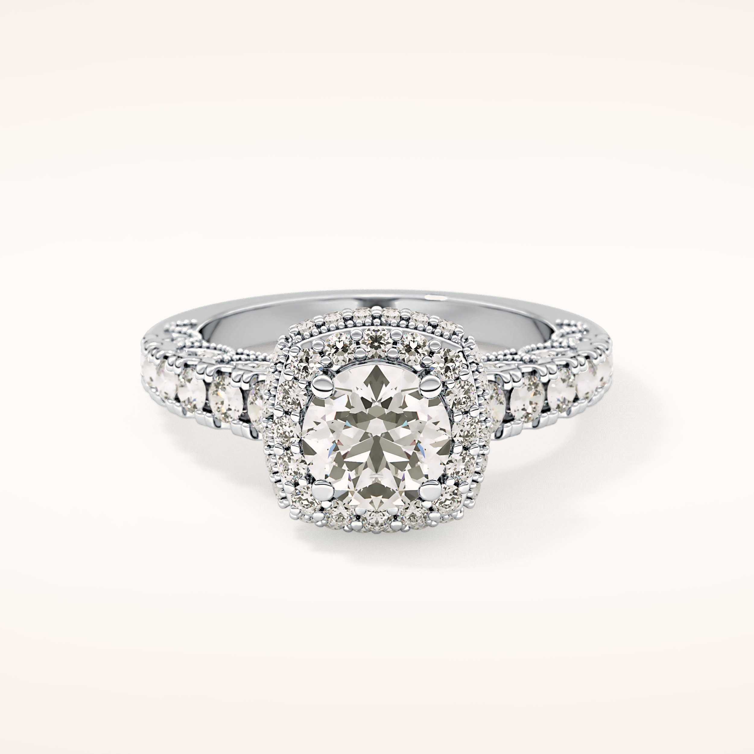 1.15 CT Round Shaped Halo & Pave Moissanite Engagement Ring