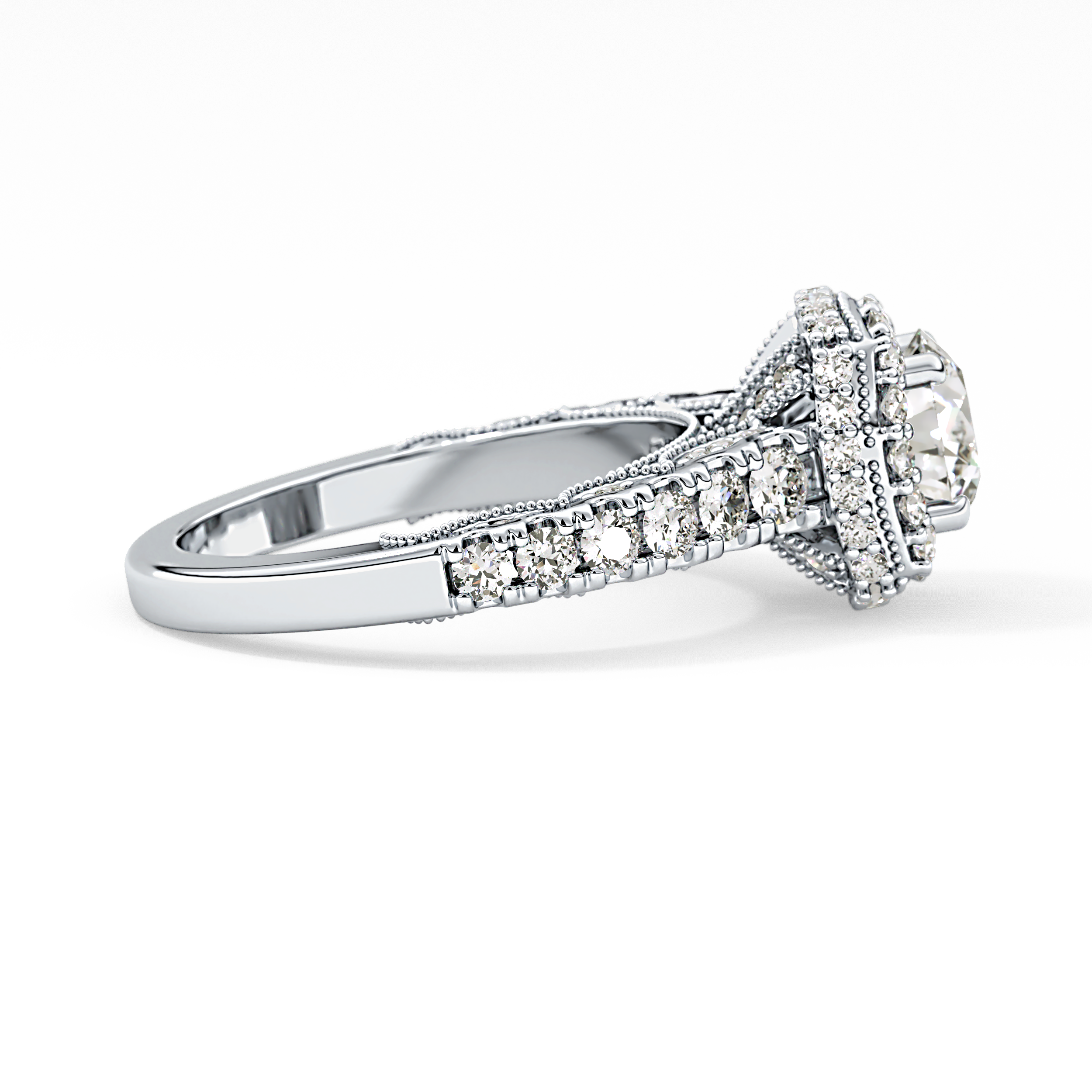 Round Halo & Pave Lab Grown Diamond Engagement Ring