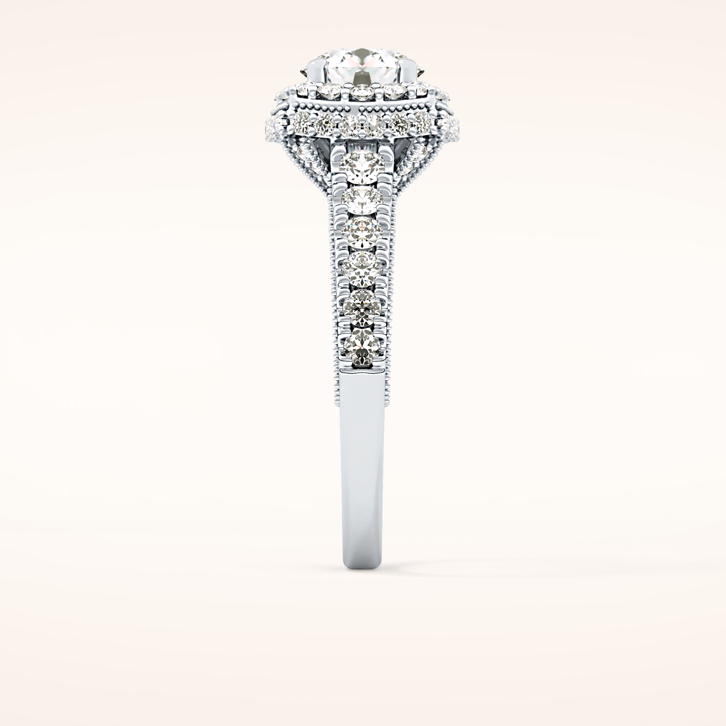 1.15 CT Round Shaped Halo & Pave Moissanite Engagement Ring