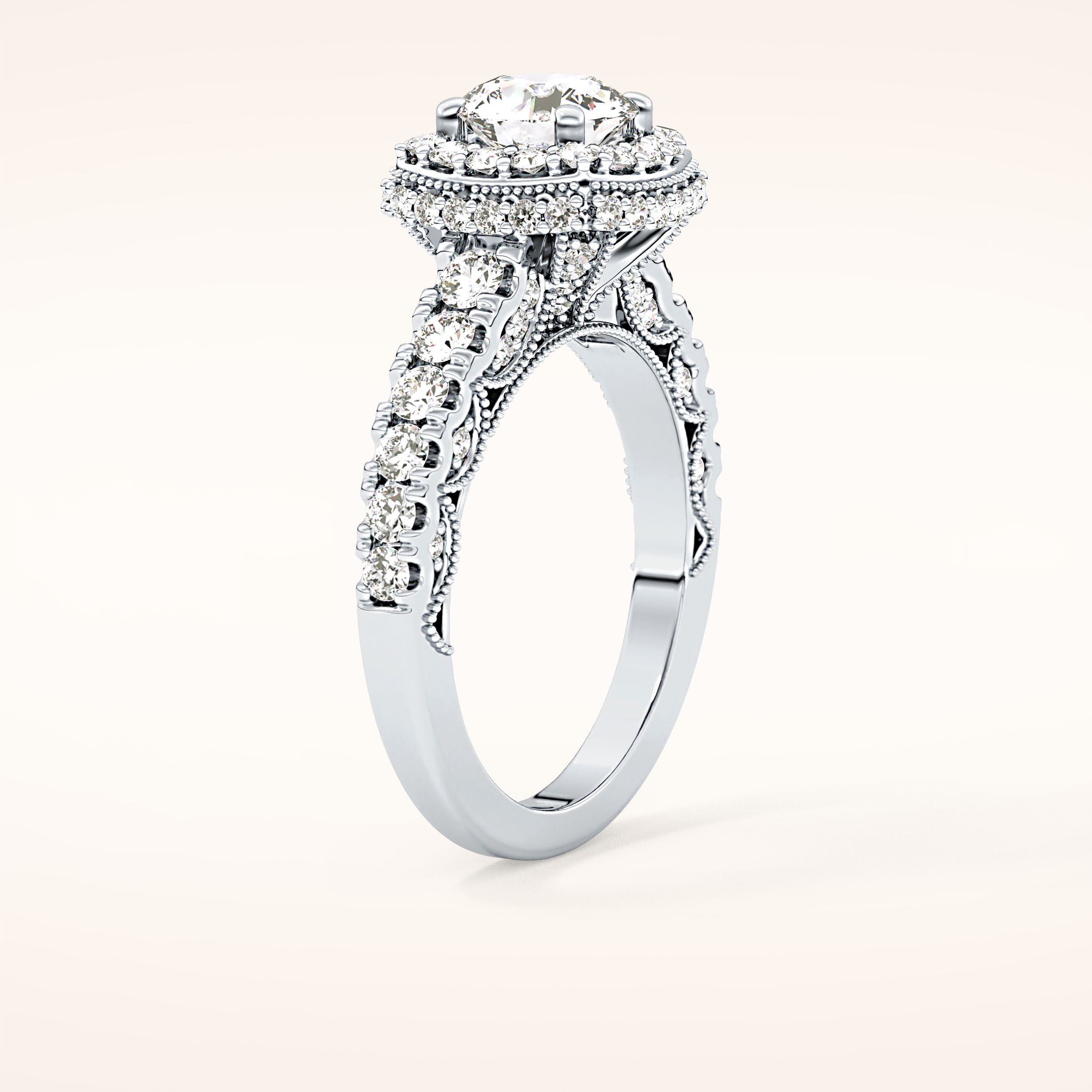 1.15 CT Round Shaped Halo & Pave Moissanite Engagement Ring