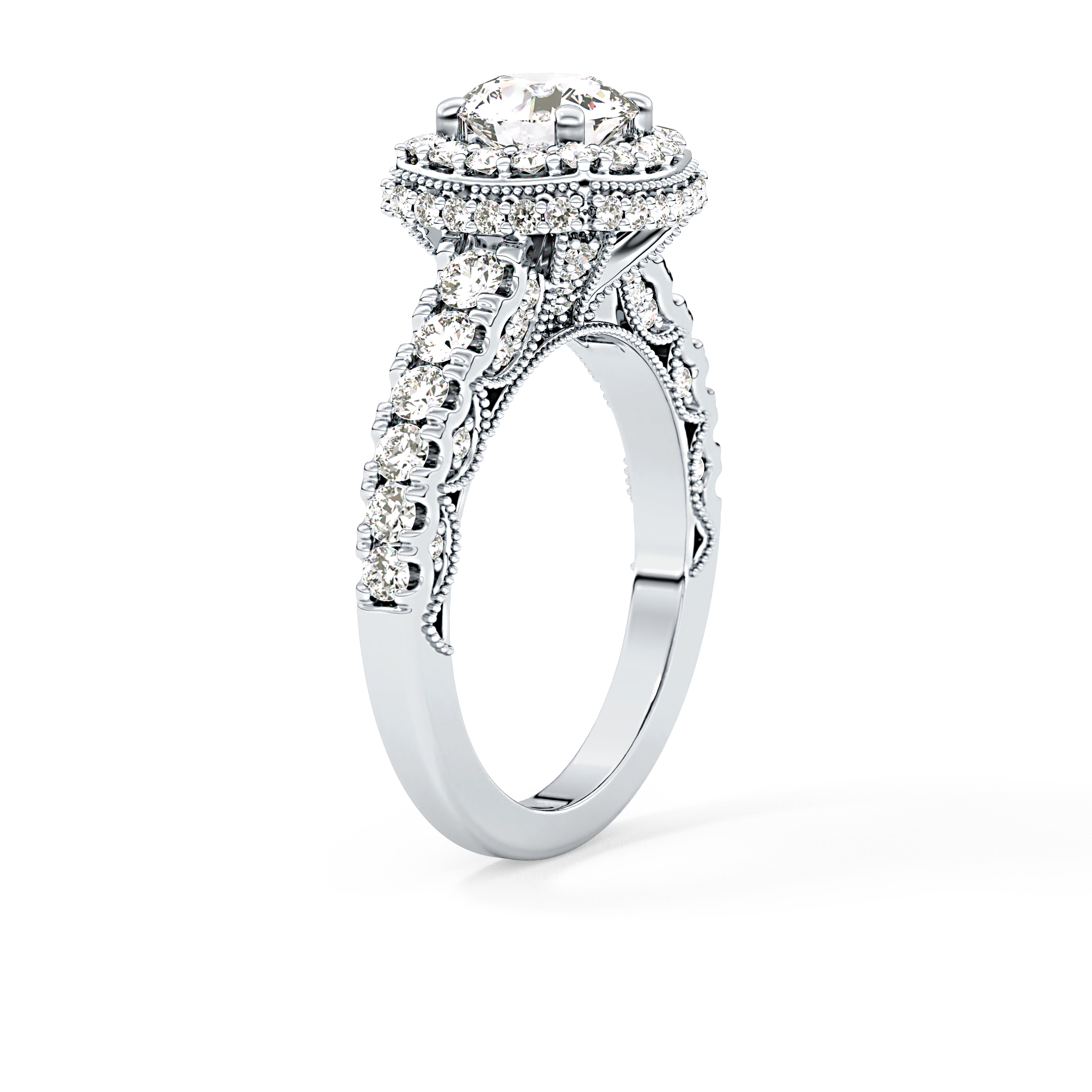 Round Halo & Pave Lab Grown Diamond Engagement Ring