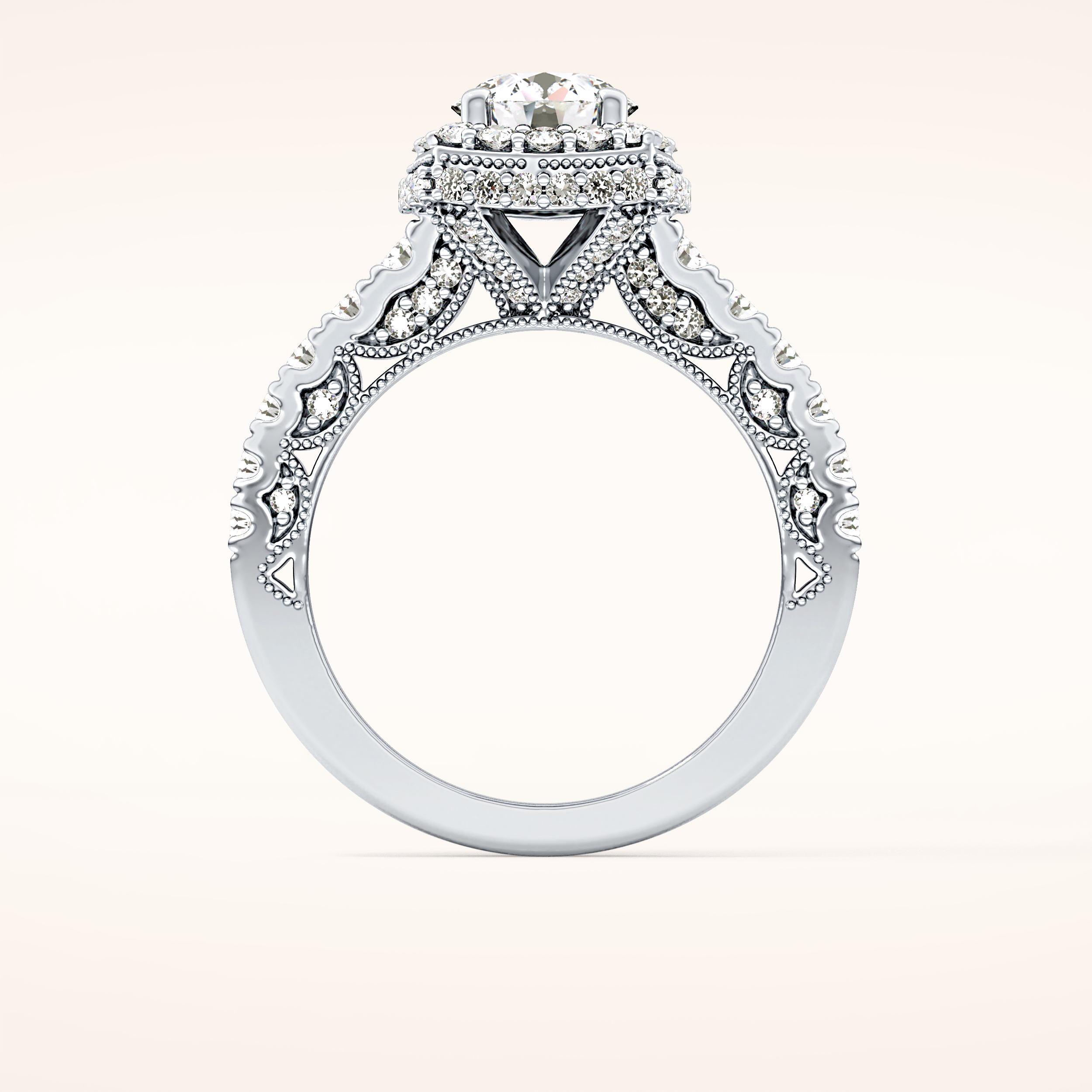 1.15 CT Round Shaped Halo & Pave Moissanite Engagement Ring