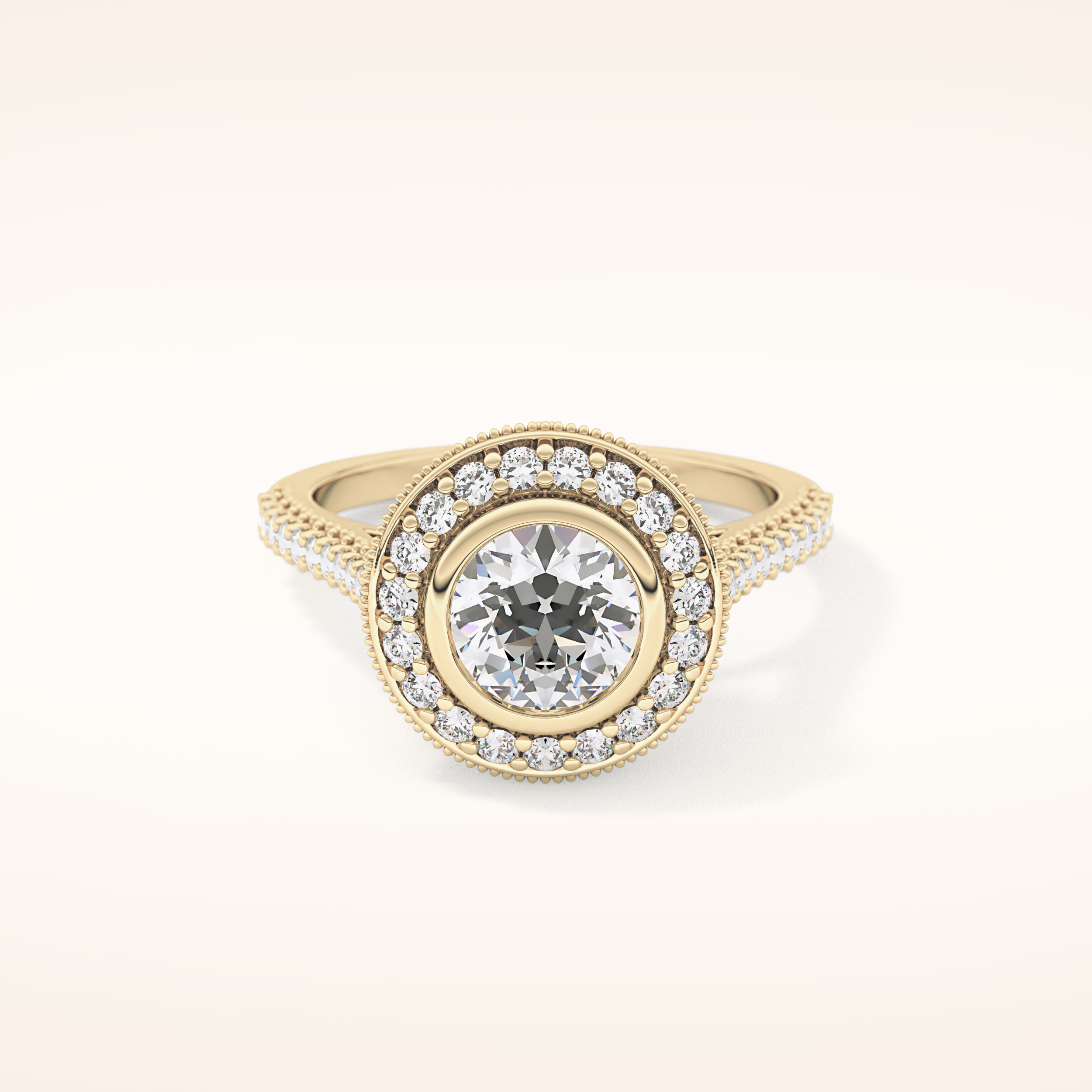 0.84 CT Round Shaped Halo & Pave Moissanite Engagement Ring